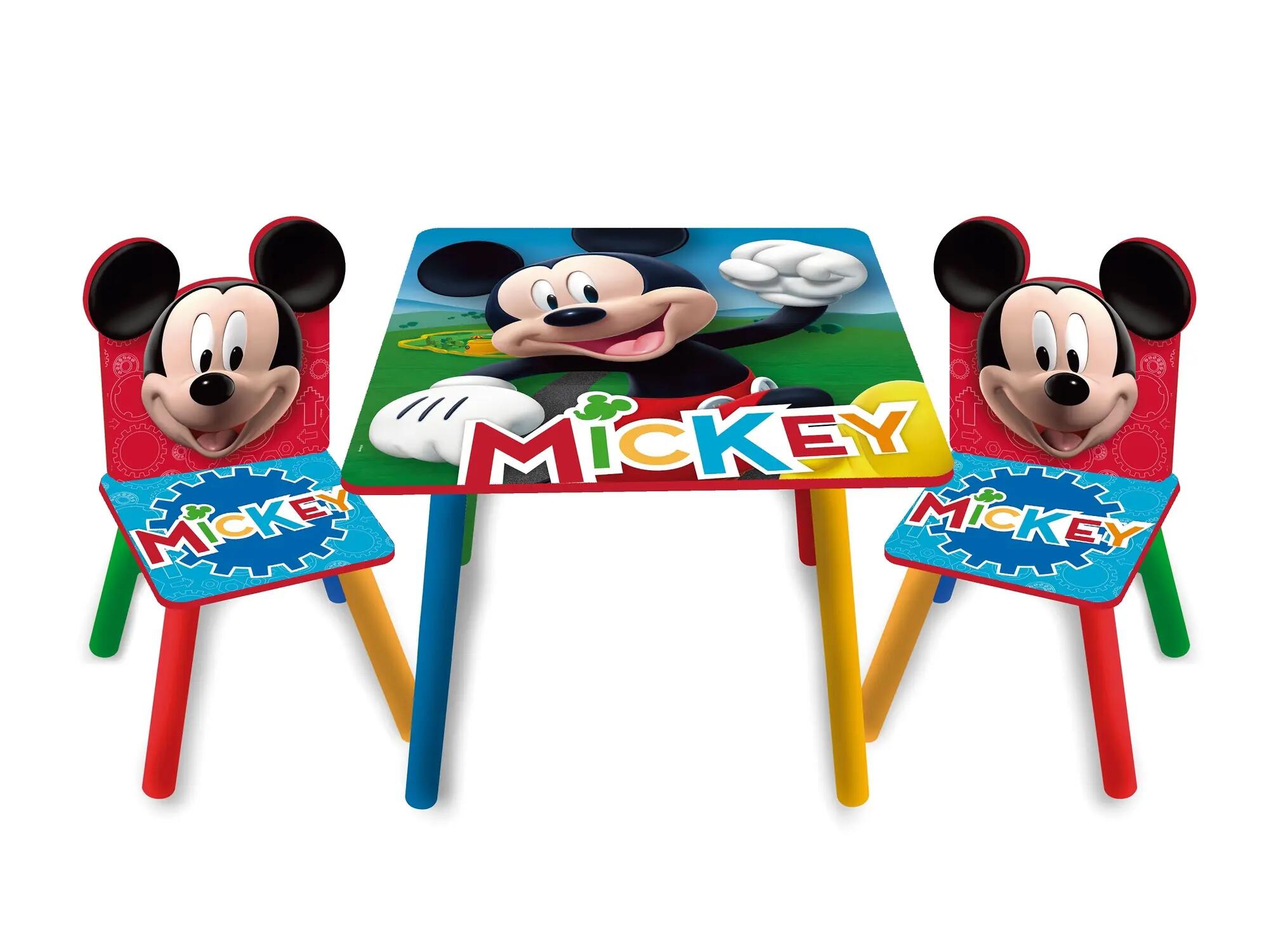 Set de mesa con dos sillas de madera de mickey mouse rojo y azul de 44x50x50cm