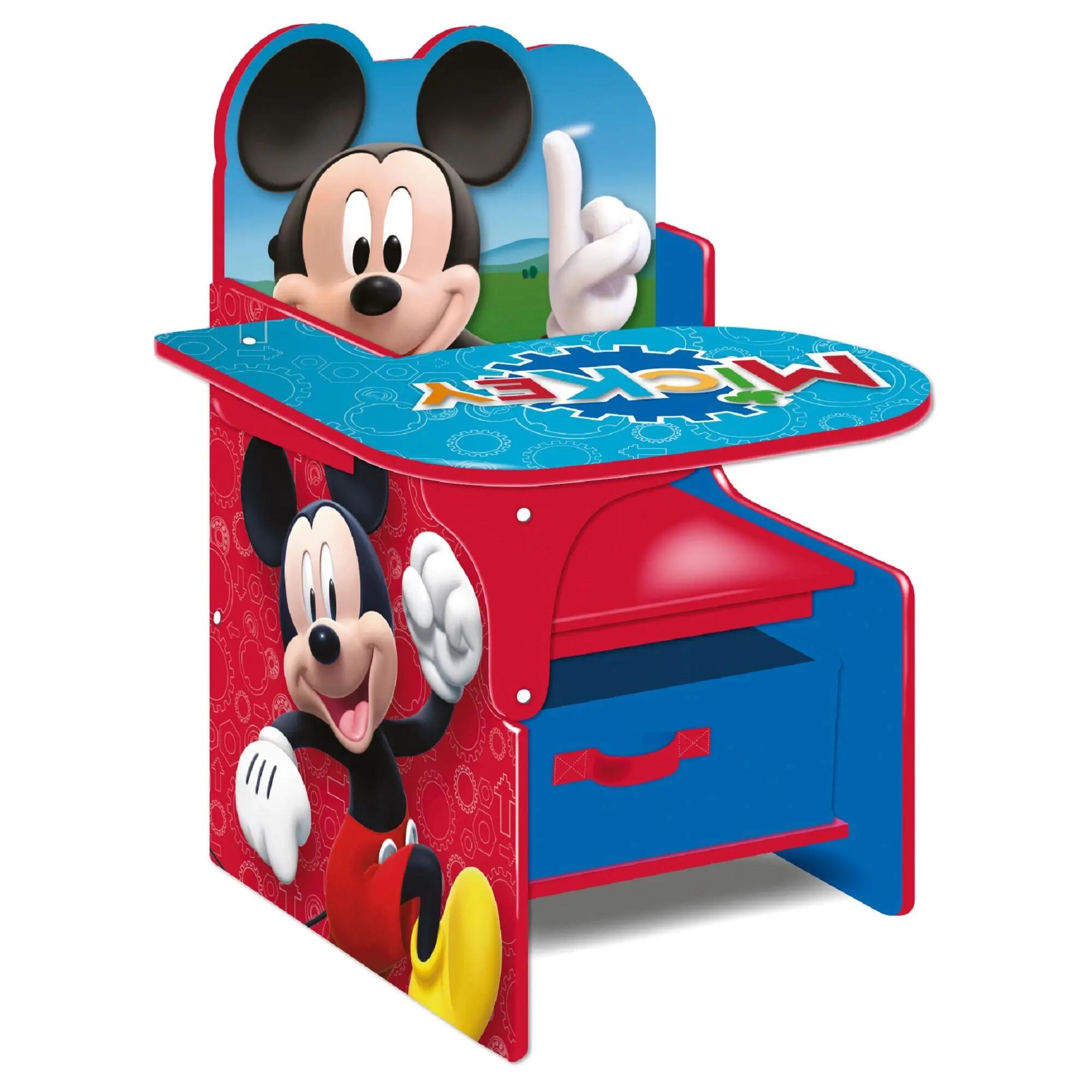 Silla pupitre de mickey mouse de madera color azul y rojo de 52x60x50cm