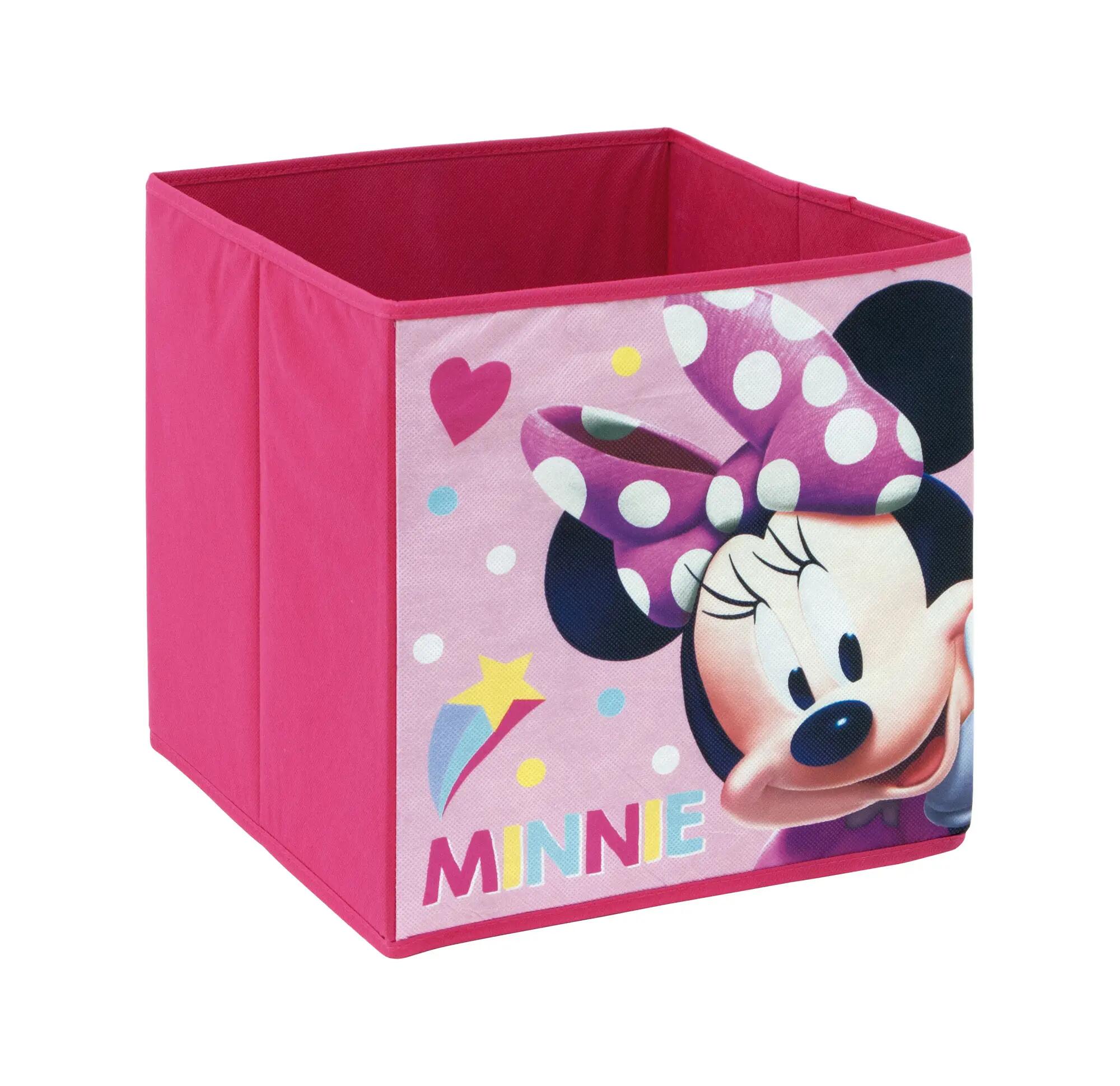 Cesta de tela plegable de minnie mouse color rosa de 31x31x31 cm