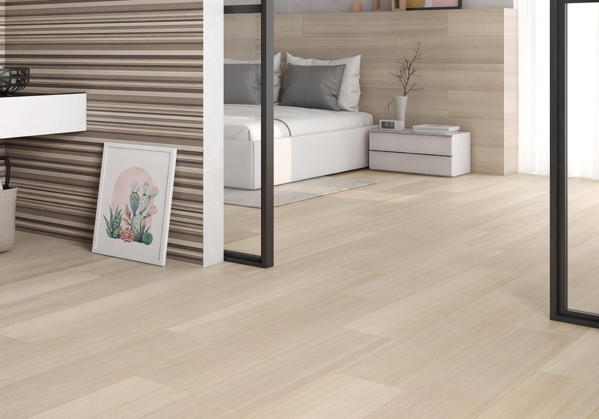 Suelo porcelánico efecto madera crema Eukalypt 20x120 cm SALONI | Leroy ...