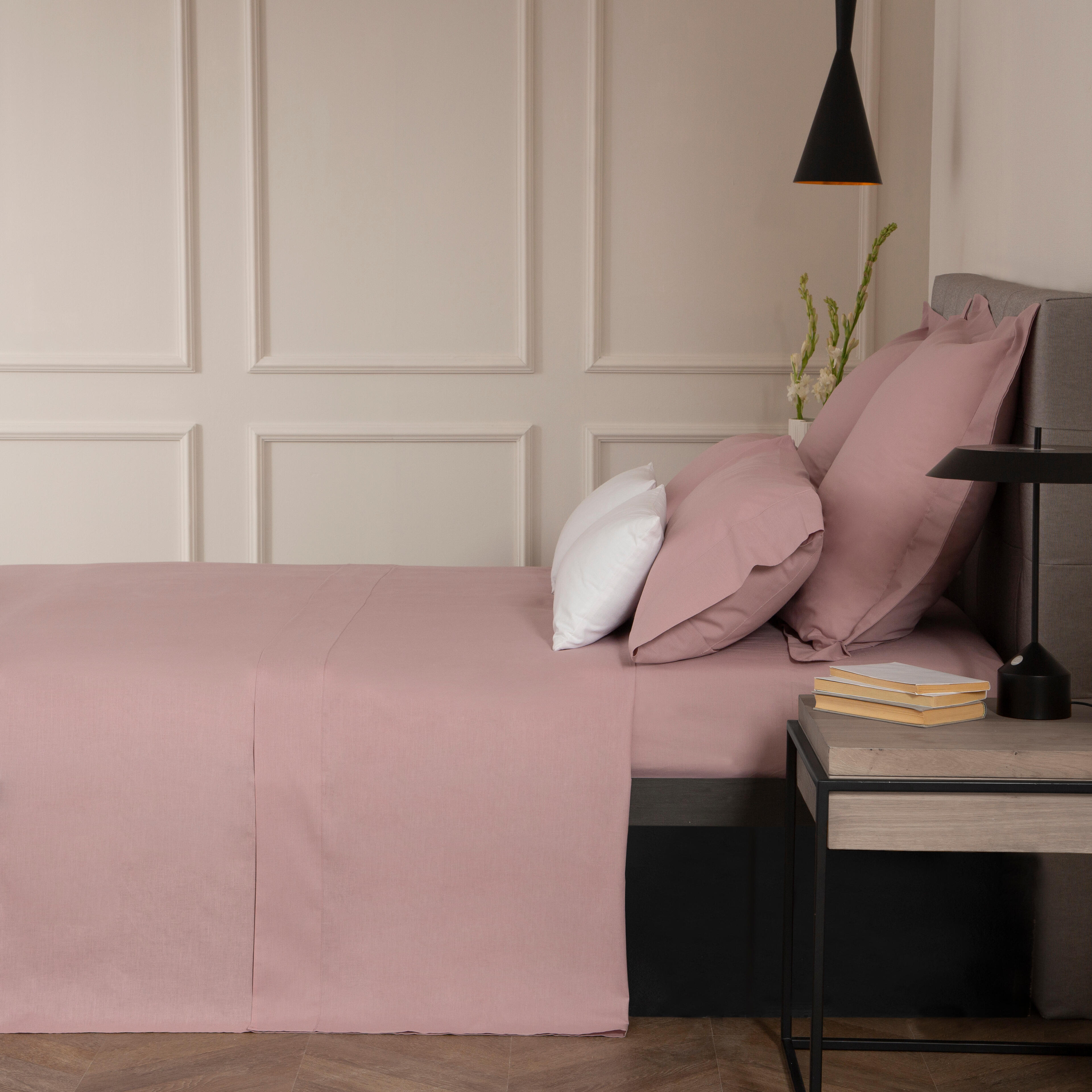 Sábana bajera algodón 144 hilos violeta cama 105 cm