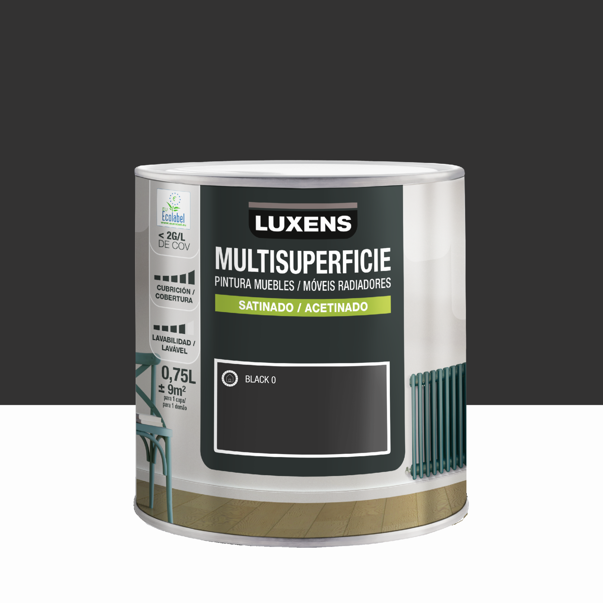 Esmalte de interior multisuperficies satinado LUXENS 750ml black