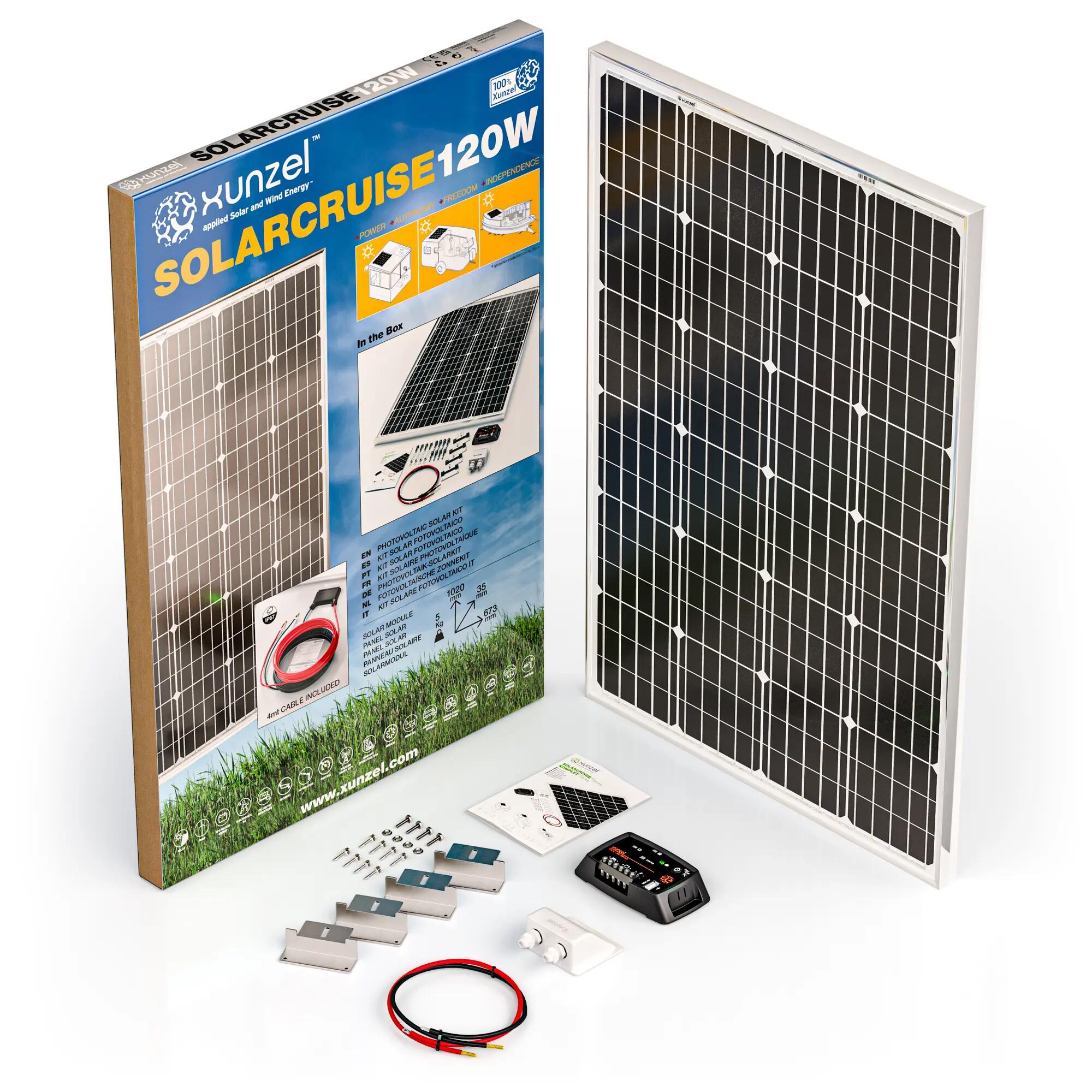 Kit solar fotovoltaico carga batería solarcruise-xunzel-120w-12v con fijaciones