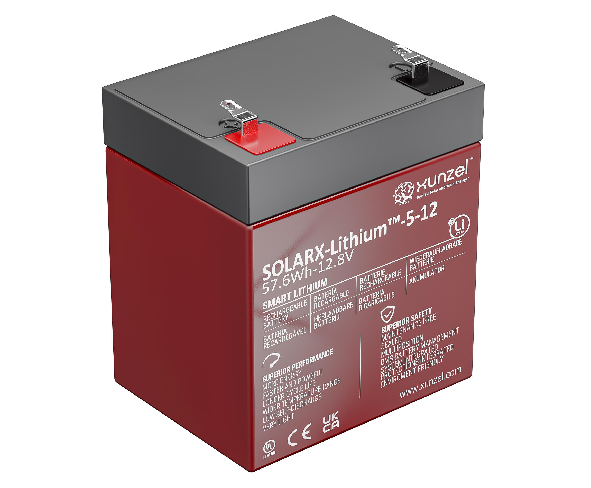 Batería solar solarx-lithium-5-58wh xunzel 12v segura, bms
