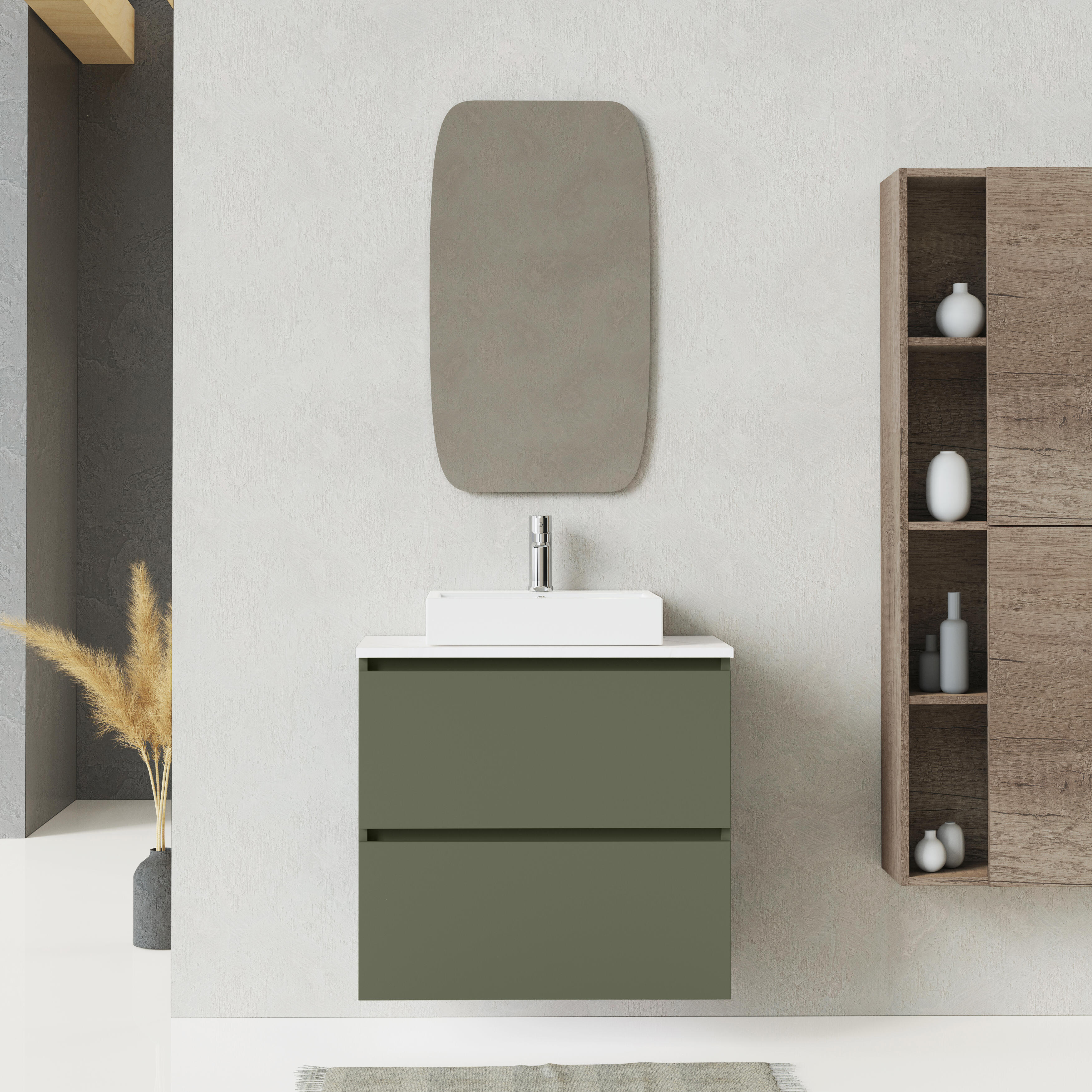 Pack de mueble de baño con lavabo limit verde satinado 70x38.6 cm