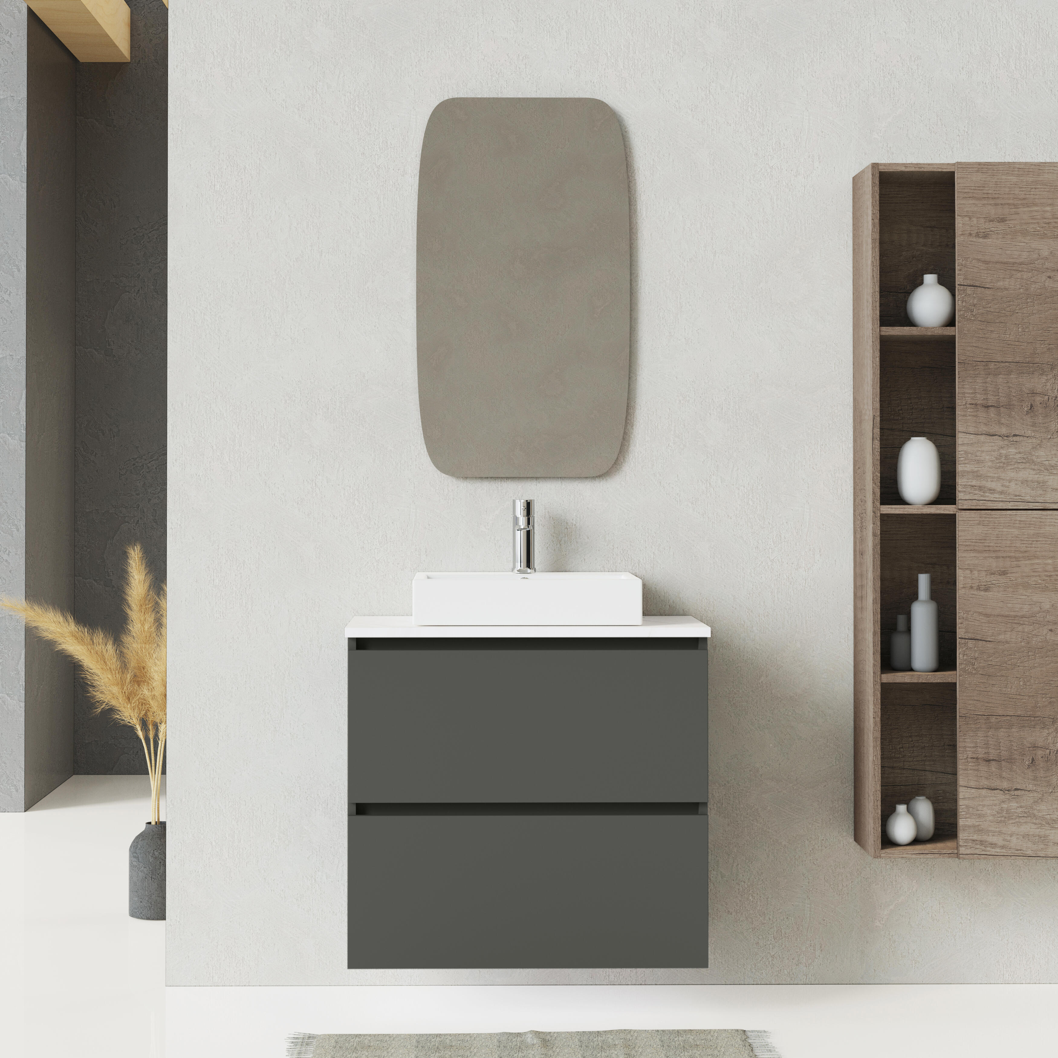 Pack de mueble de baño con lavabo limit gris oscuro satinado 70x38.6 cm