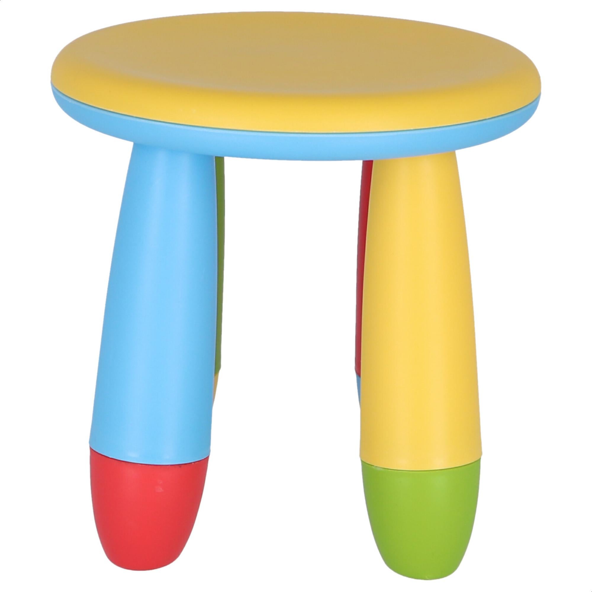 Taburete infantil de plástico color amarillo y patas multicolor de 30x26x30 cm