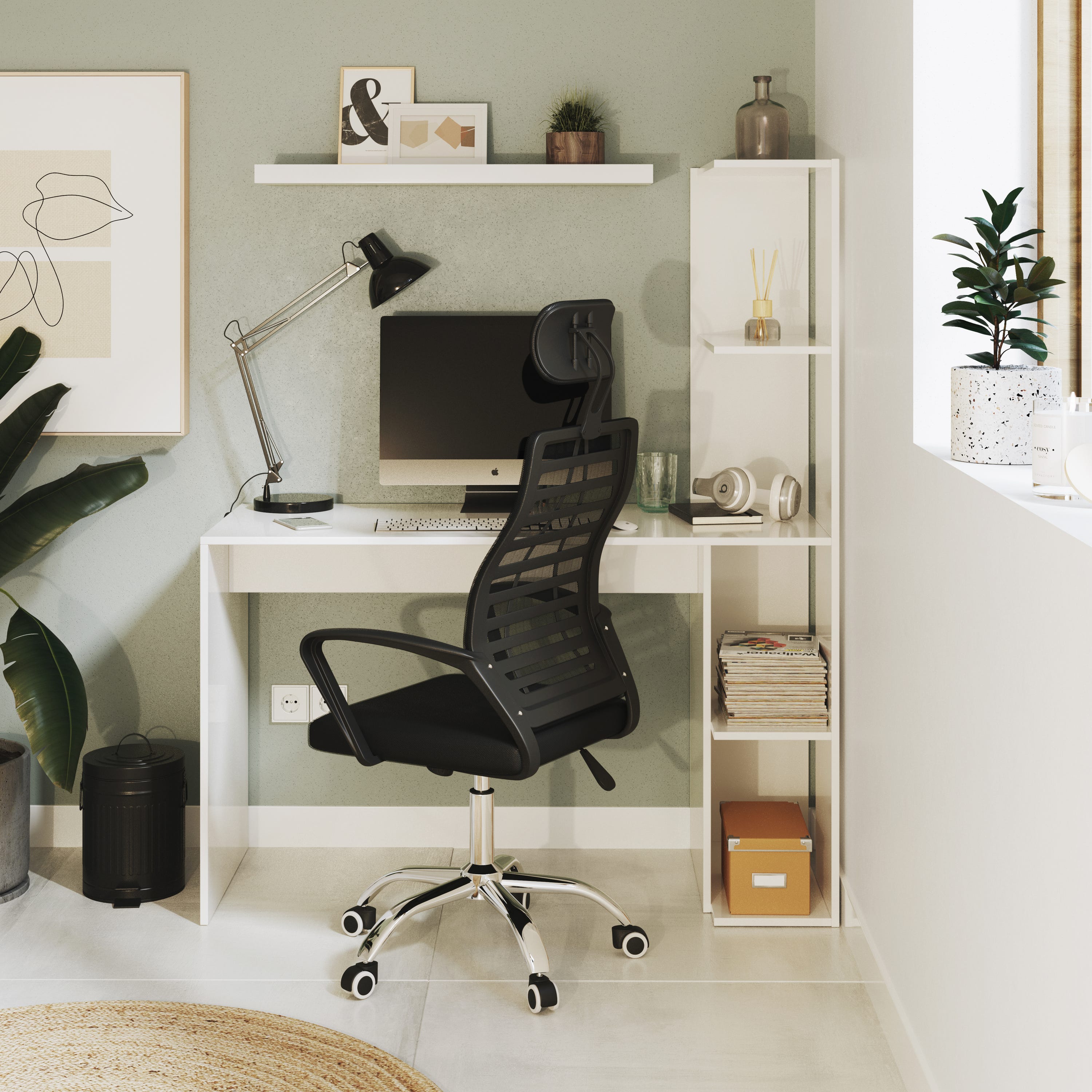 Mesa de escritorio con estante Double color blanco de 110x136x50cm