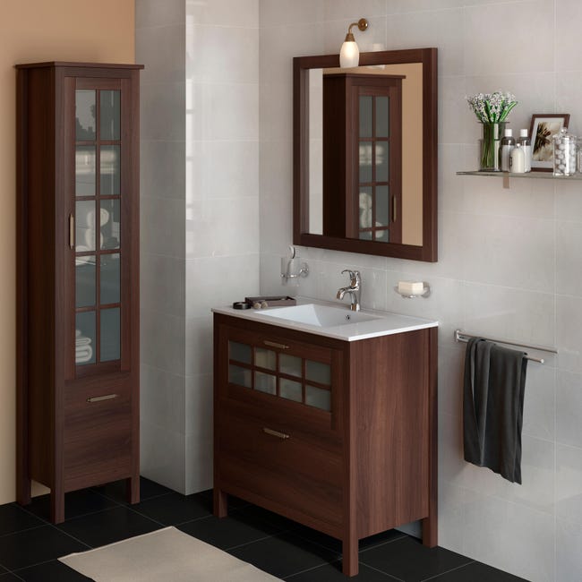 promesa Impermeable embargo Mueble de baño con lavabo Nizza nogal 80x45 cm | Leroy Merlin
