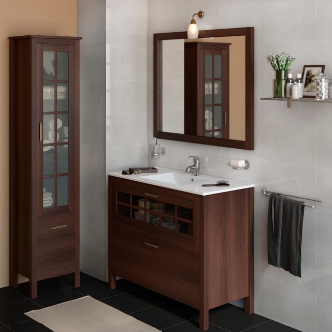 Consejo financiero Acostado Mueble de baño con lavabo Nizza nogal 100x45 cm | Leroy Merlin