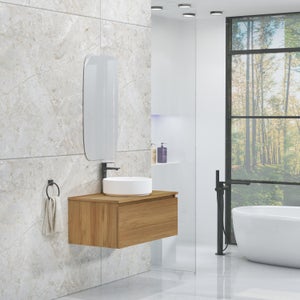 Mueble Lavabo De Baño O Aseo Con Lavamanos Cerámico Y Espejo A Juego Con  Dos Puertas Color Blanco Brillo 80x80x45cm con Ofertas en Carrefour