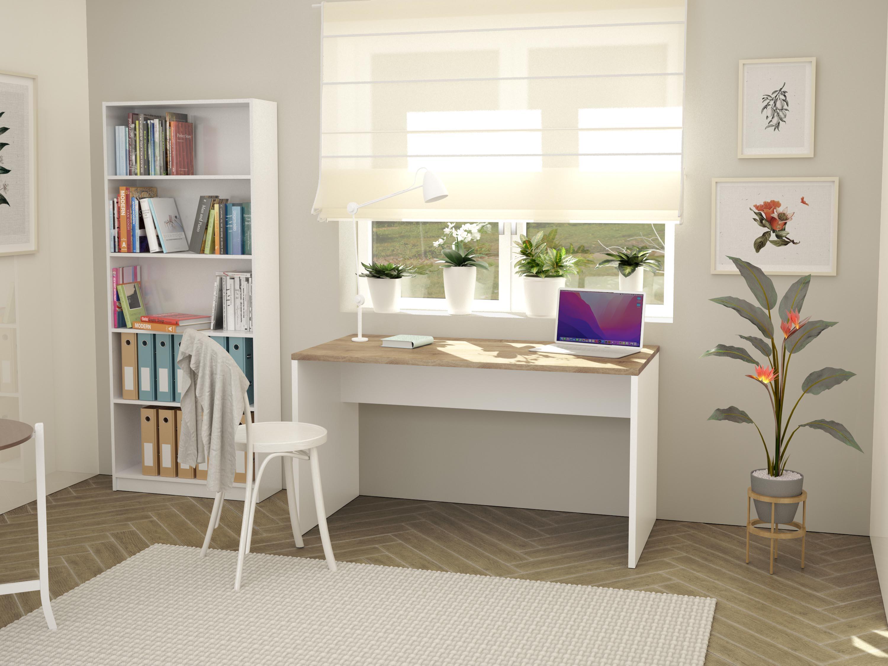 Mesa de estudio elegance de melamina blanco y roble de 75x138,5x67,2cm