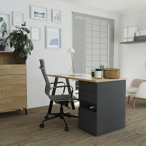 Mesa de ordenador para oficina SOFÍA, en metal y madera roble 