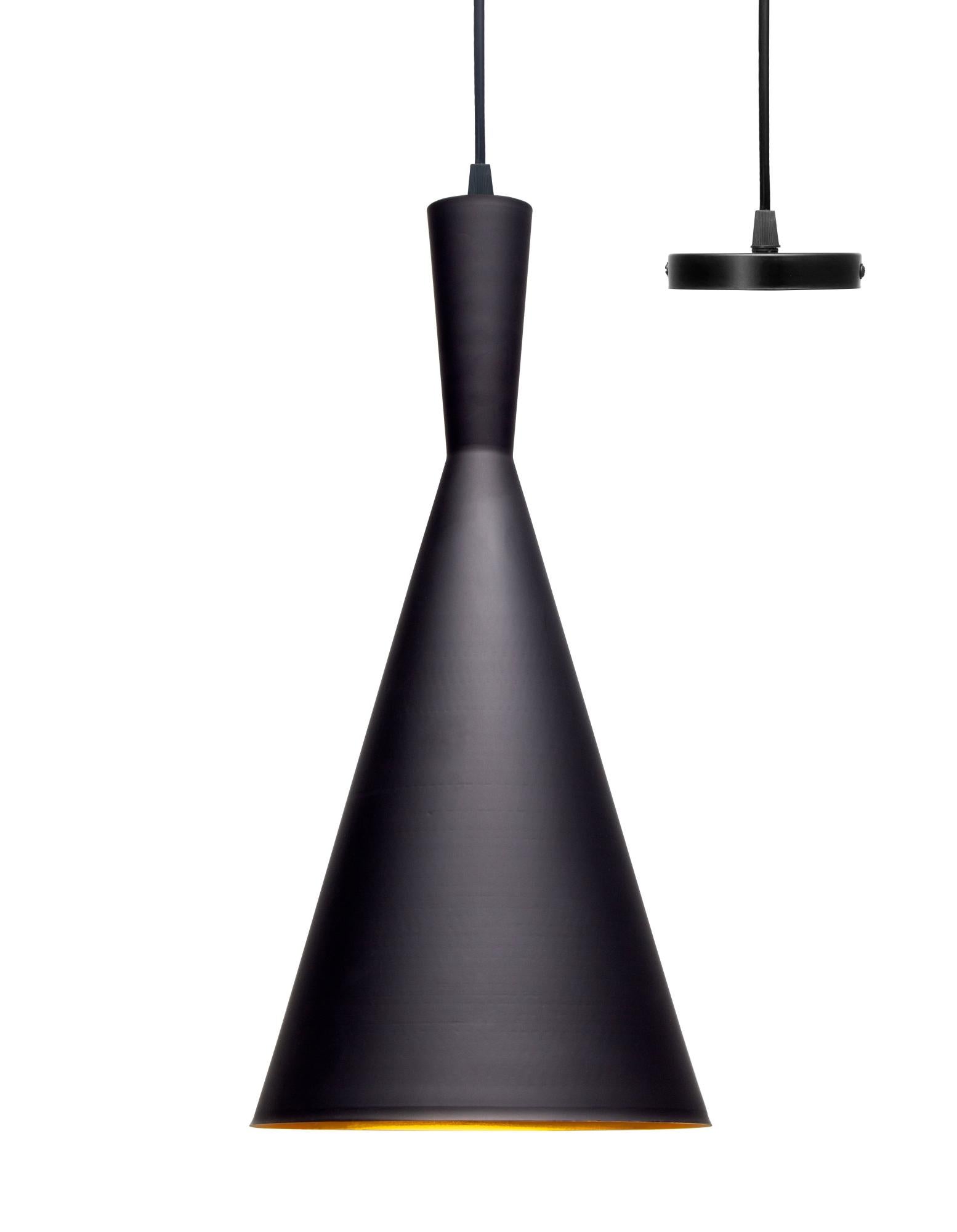 Lámpara de techo circular cono e27 negro dorado 19 cm de diámetro