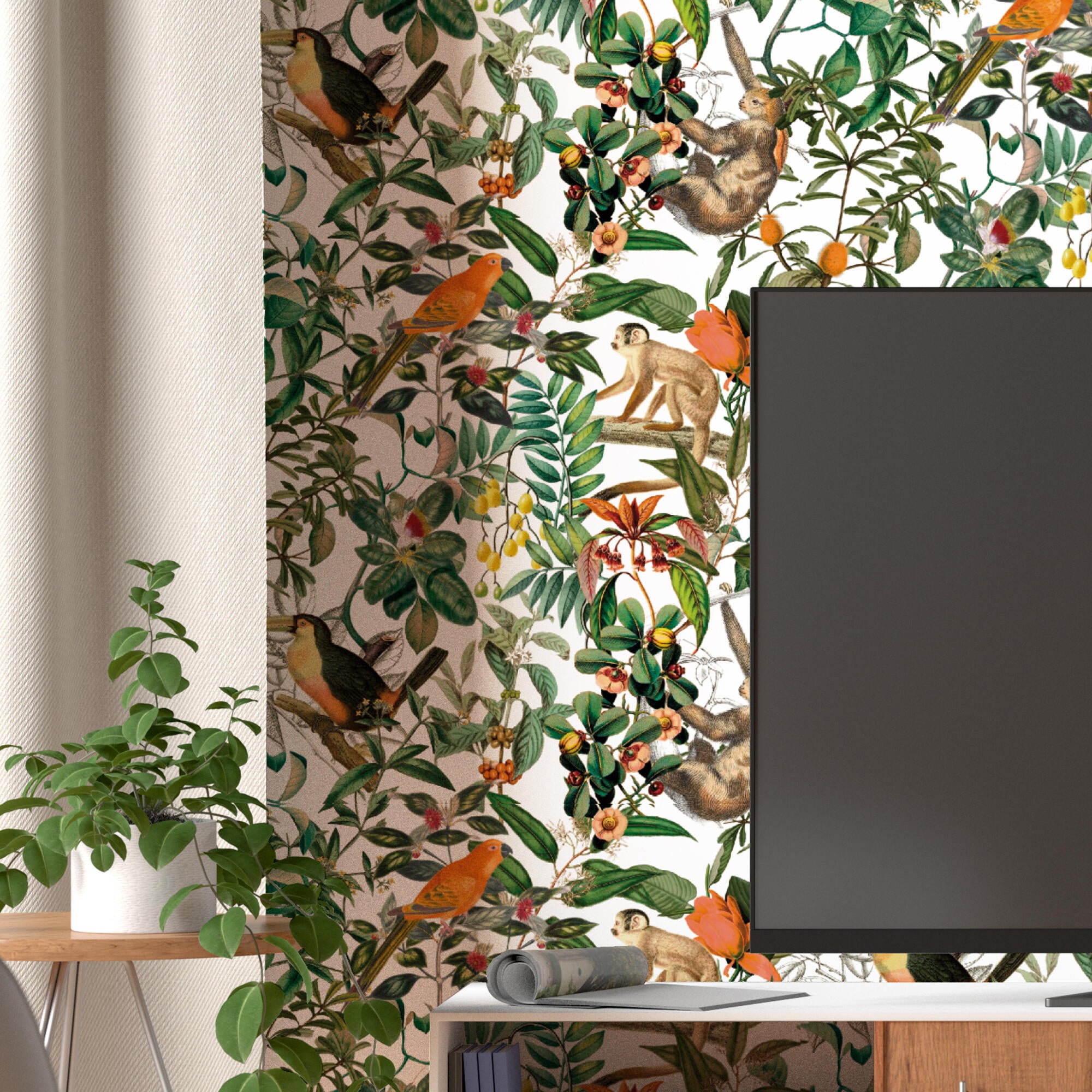 Papel pintado vinilo animales selva verde