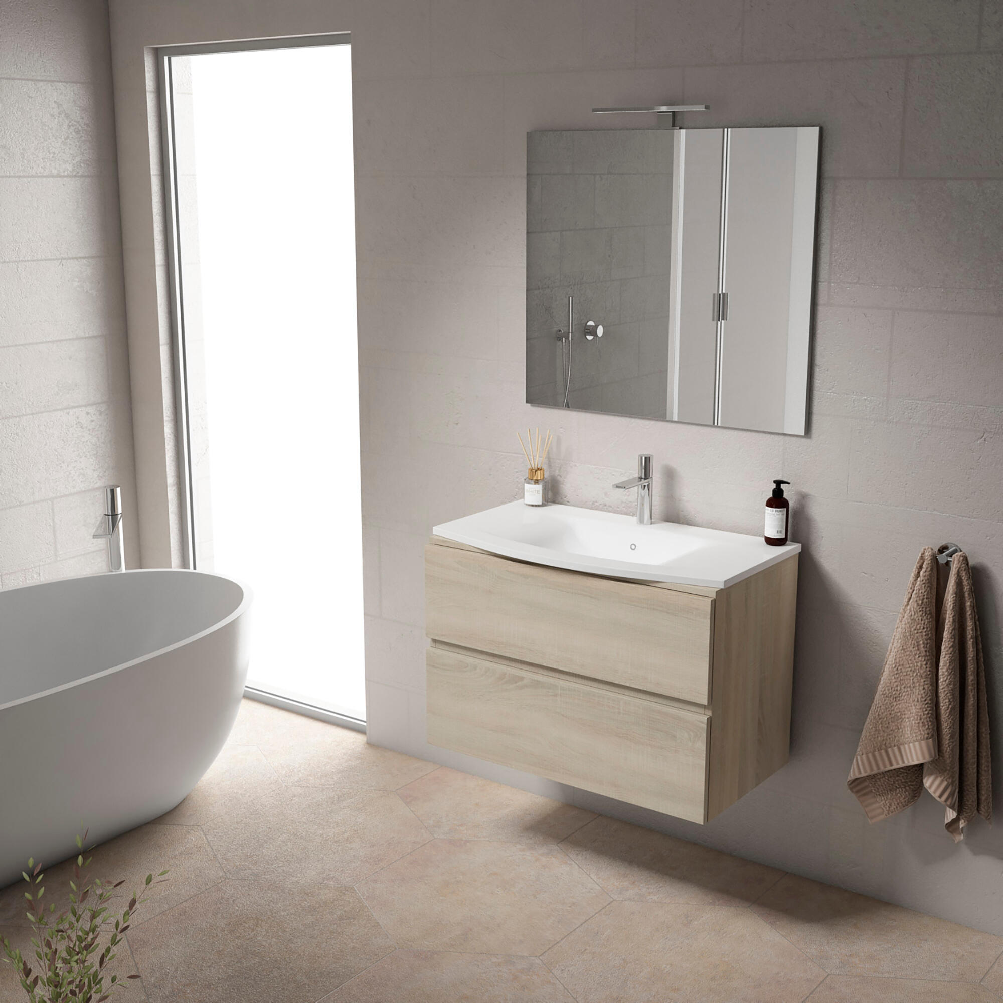Mueble de baño con lavabo eclipse roble claro 79.6x45.5 cm