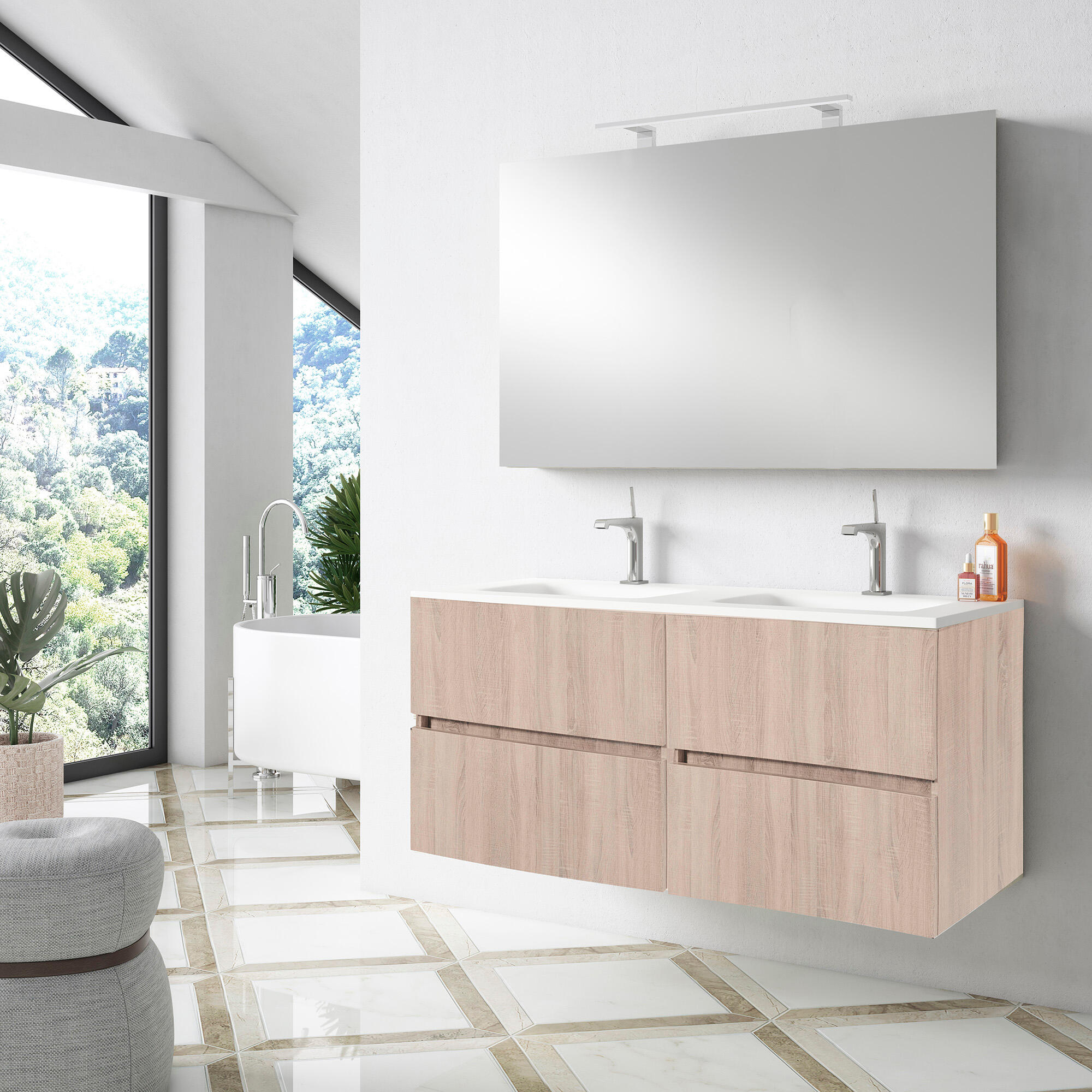 Mueble de baño con lavabo y espejo zoe roble claro 119.6x45.5 cm