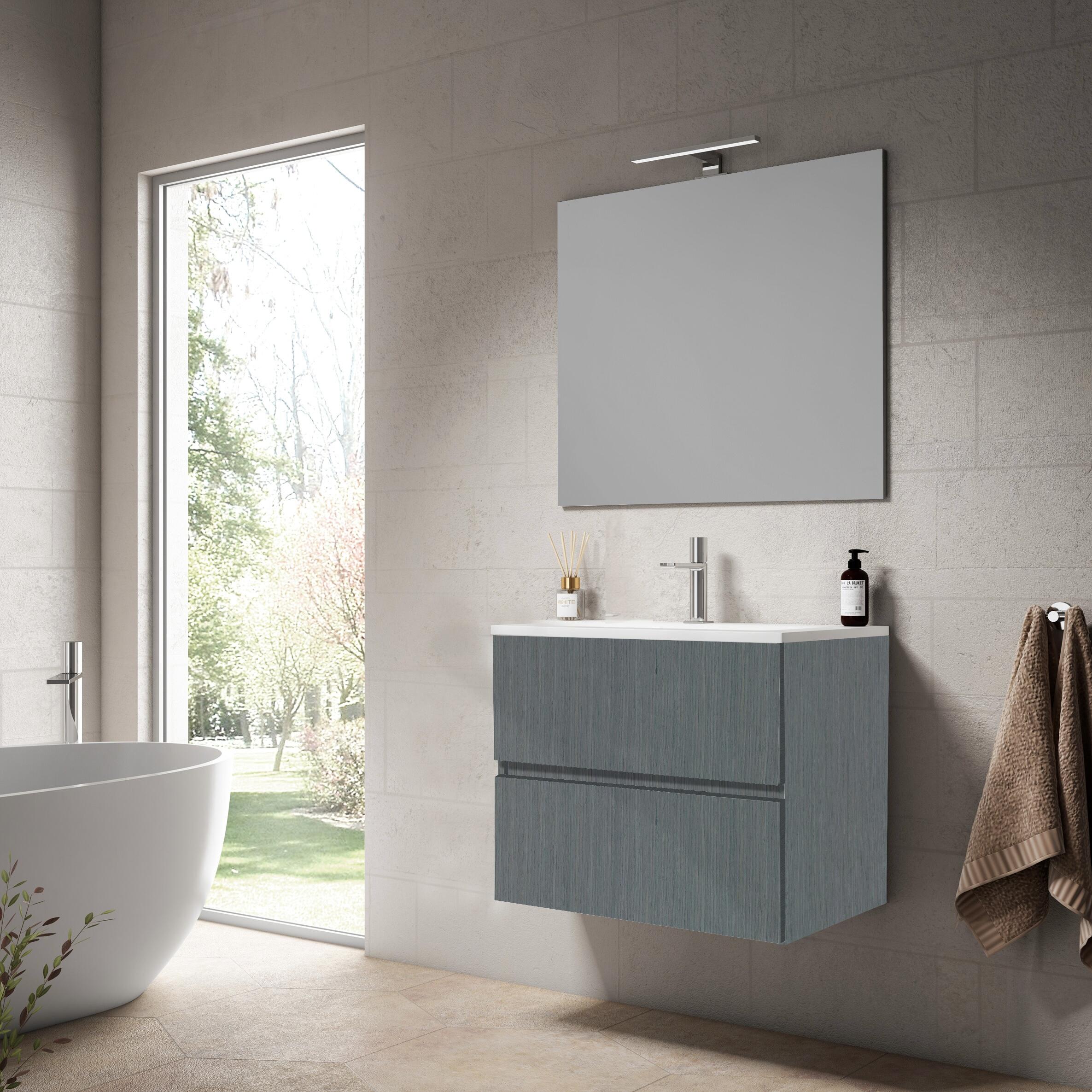 Mueble de baño con lavabo y espejo zoe roble gris 59.6x45.5 cm