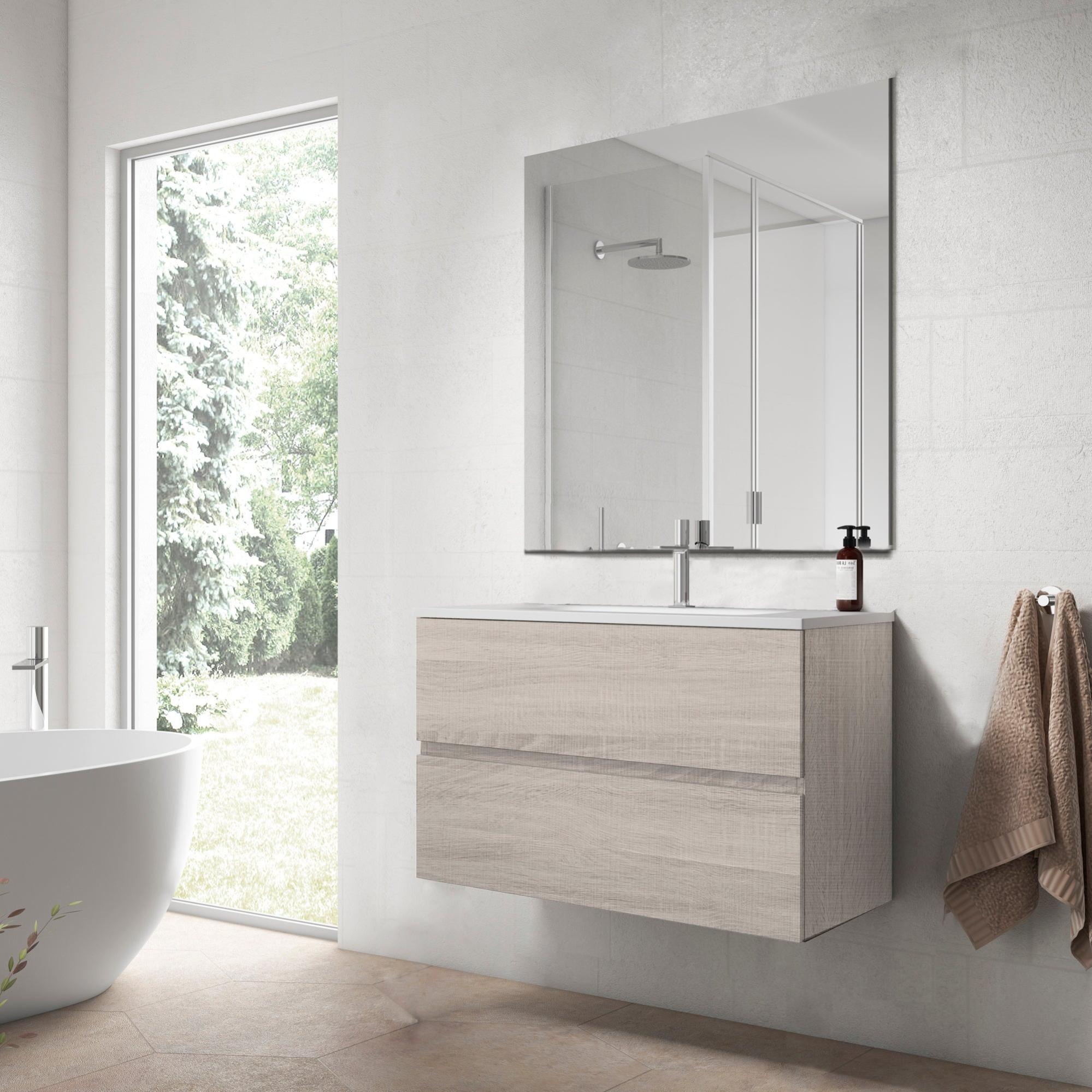 Mueble de baño con lavabo y espejo zoe roble ceniza 81 cm