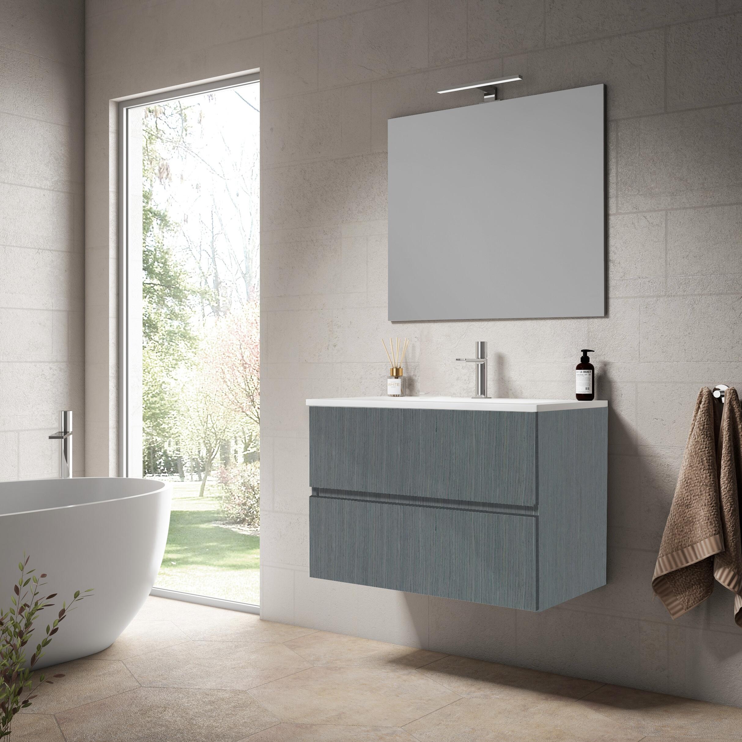 Mueble de baño con lavabo y espejo zoe roble gris 79.6x45.5 cm