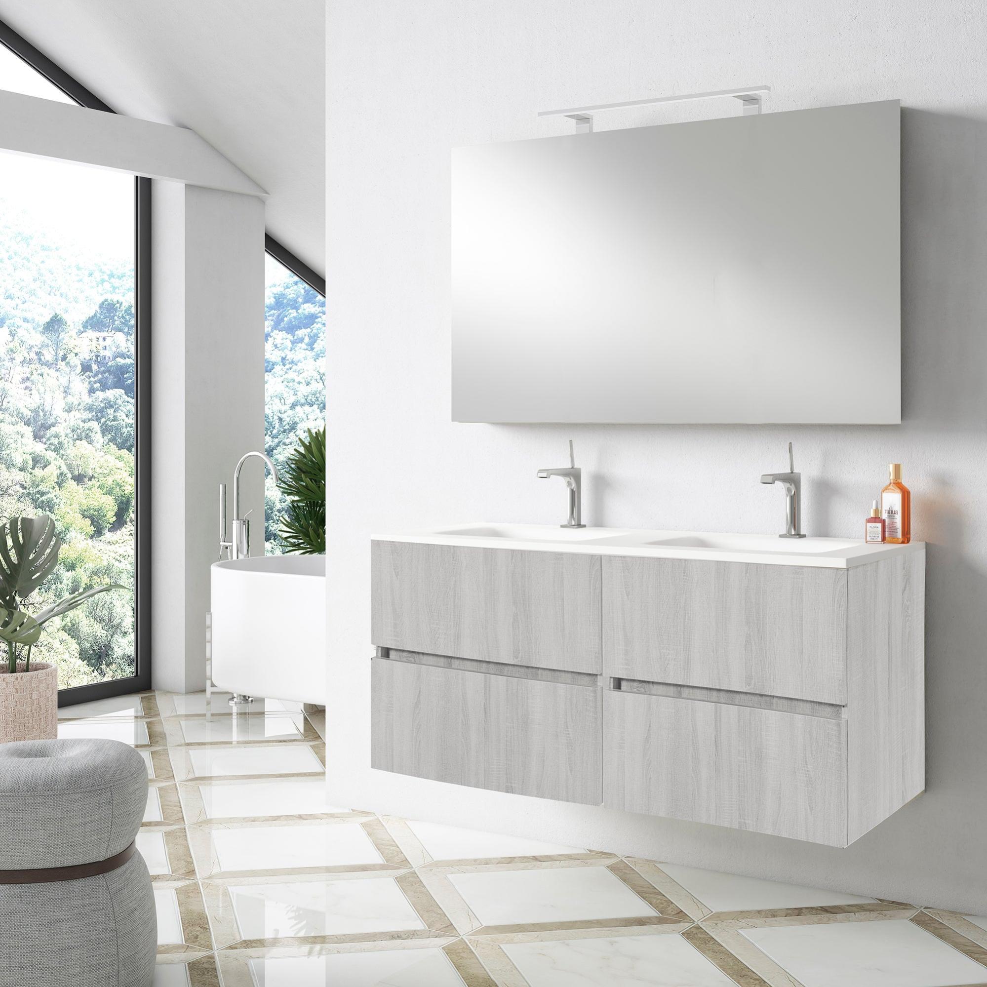 Mueble de baño con lavabo y espejo zoe roble ceniza 121 cm
