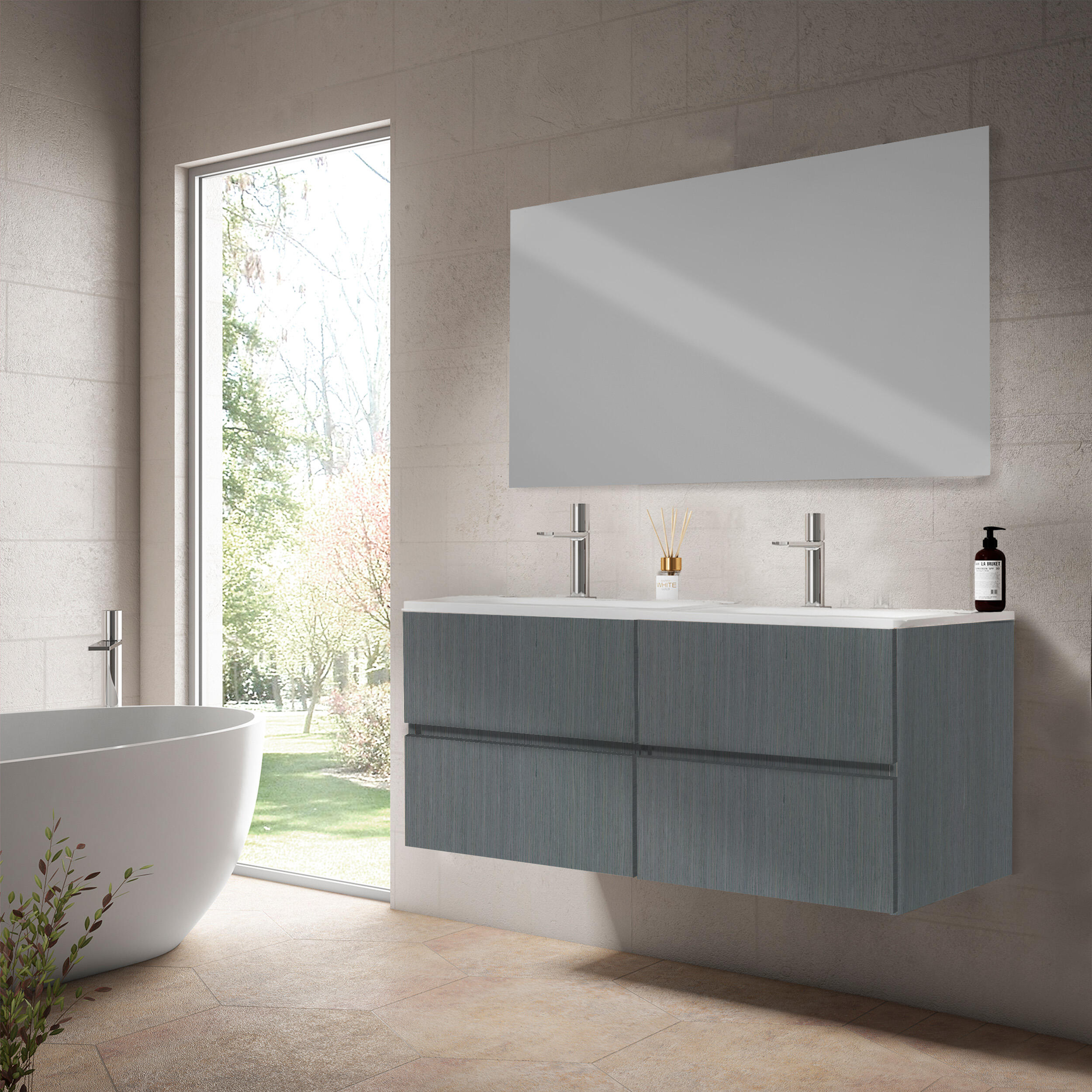 Mueble de baño con lavabo y espejo zoe roble gris 120 cm