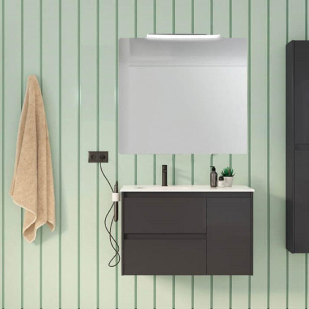 Pack de mueble de baño con lavabo y espejo alfa fresno 90x45 cm