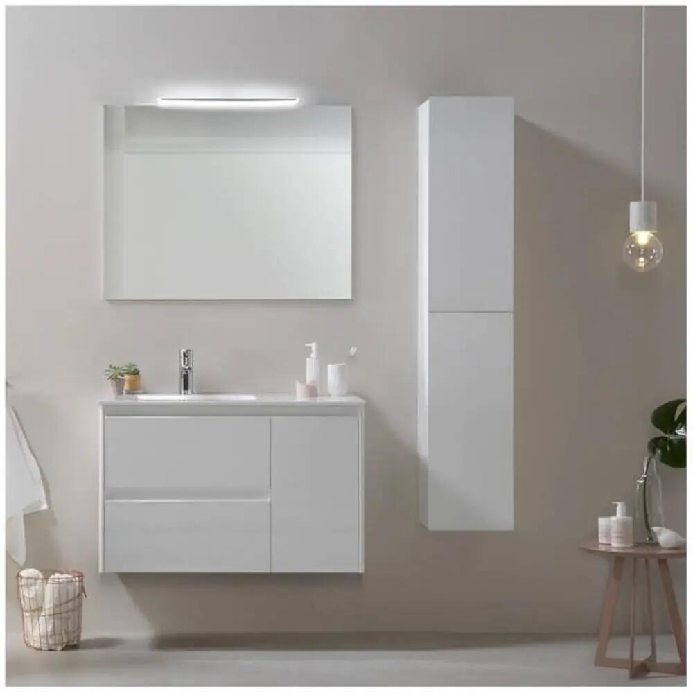 Pack de mueble de baño con lavabo y espejo alfa blanco brillante 90x45 cm