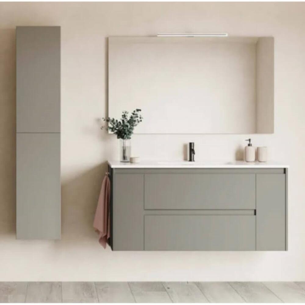 Pack de mueble de baño con lavabo y espejo alfa gris mate 90x45 cm