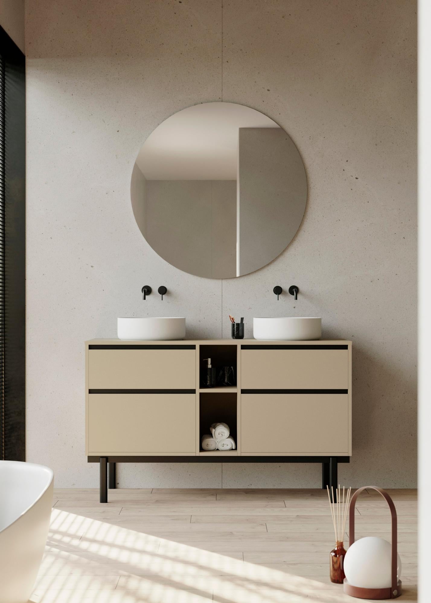 Mueble de baño con lavabo tono beige 140x45 cm