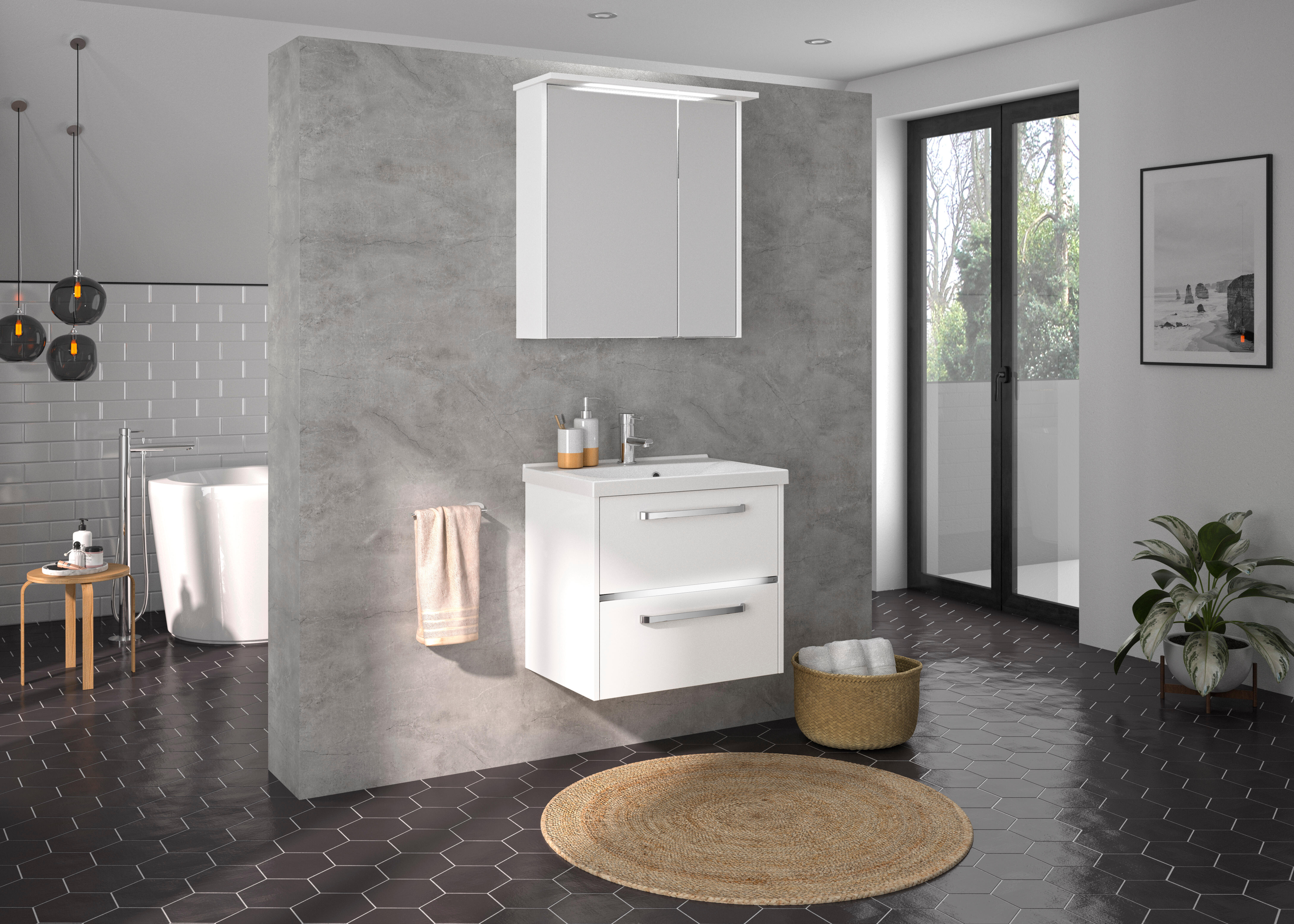 Pack de mueble de baño con lavabo serie 3050 blanco 60x41.7 cm
