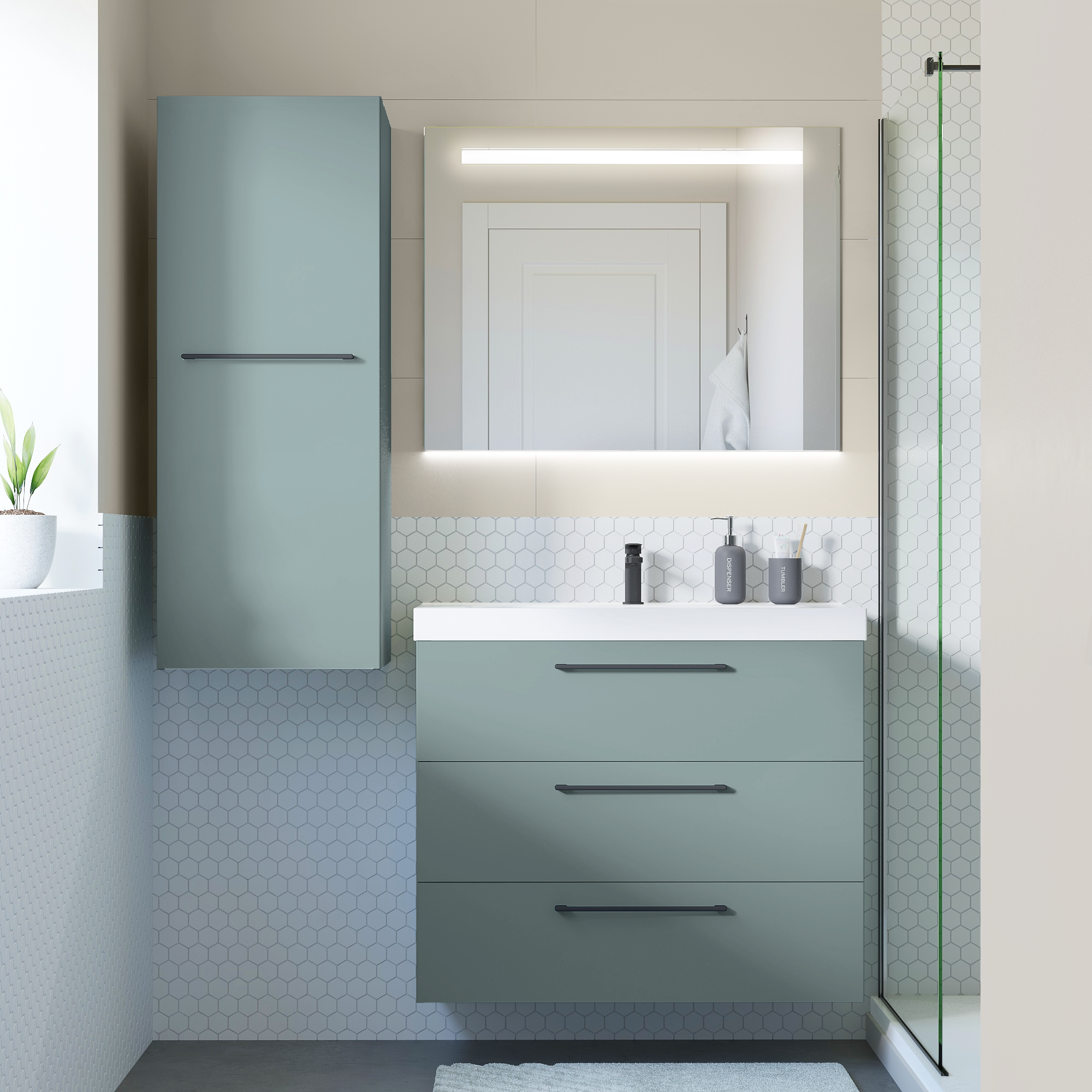 Mueble de baño con lavabo remix verde 90x46 cm
