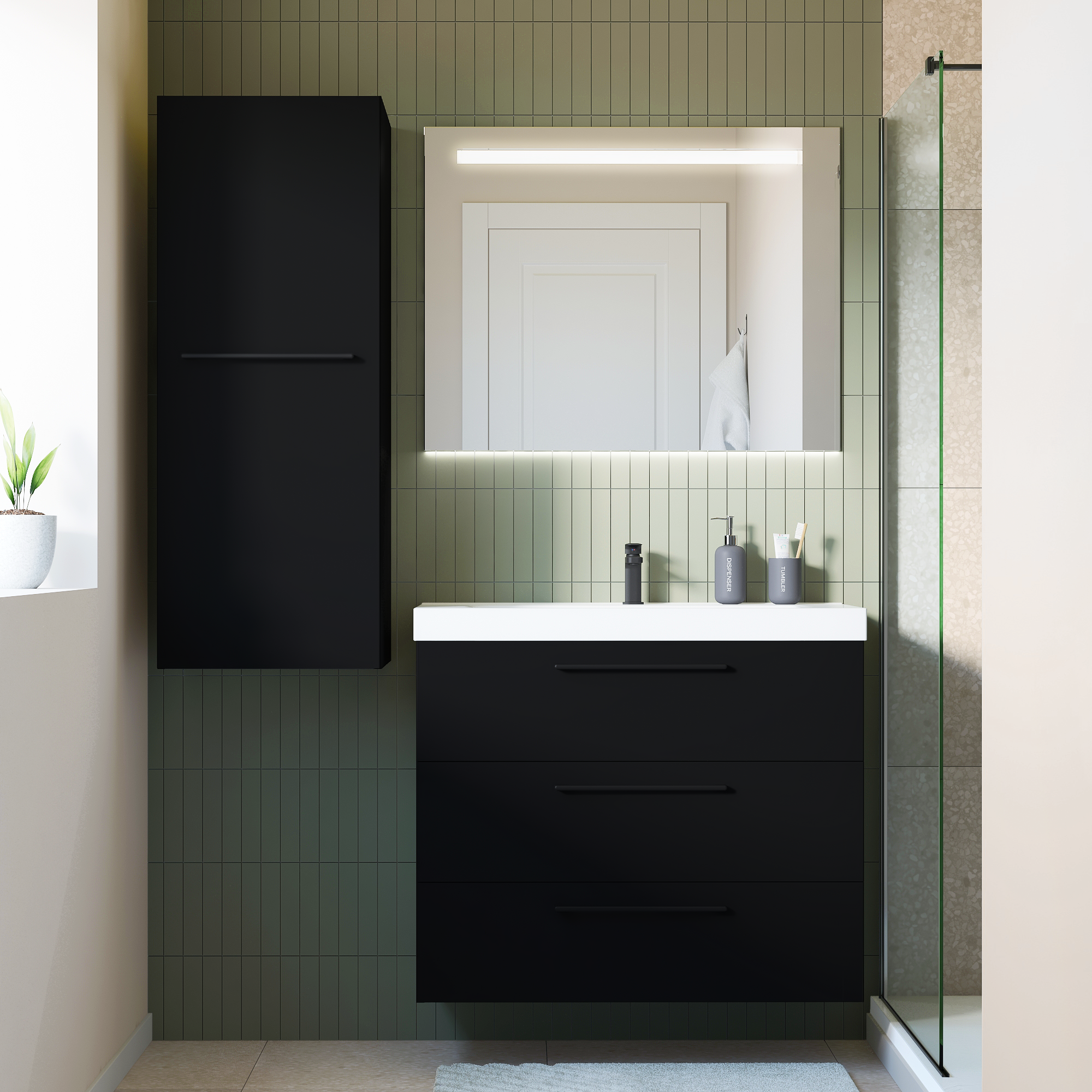 Mueble de baño con lavabo remix negro 90x46 cm