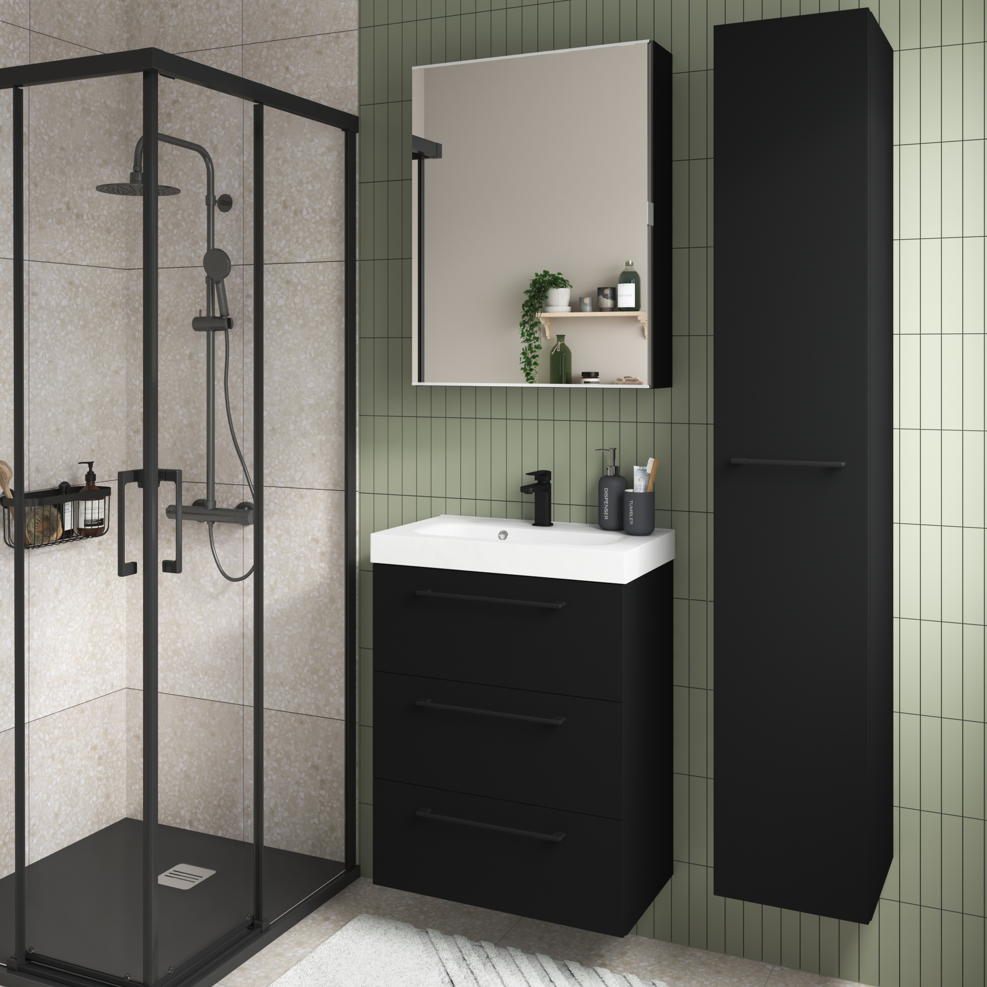 Mueble de baño con lavabo remix negro mate 60x33 cm
