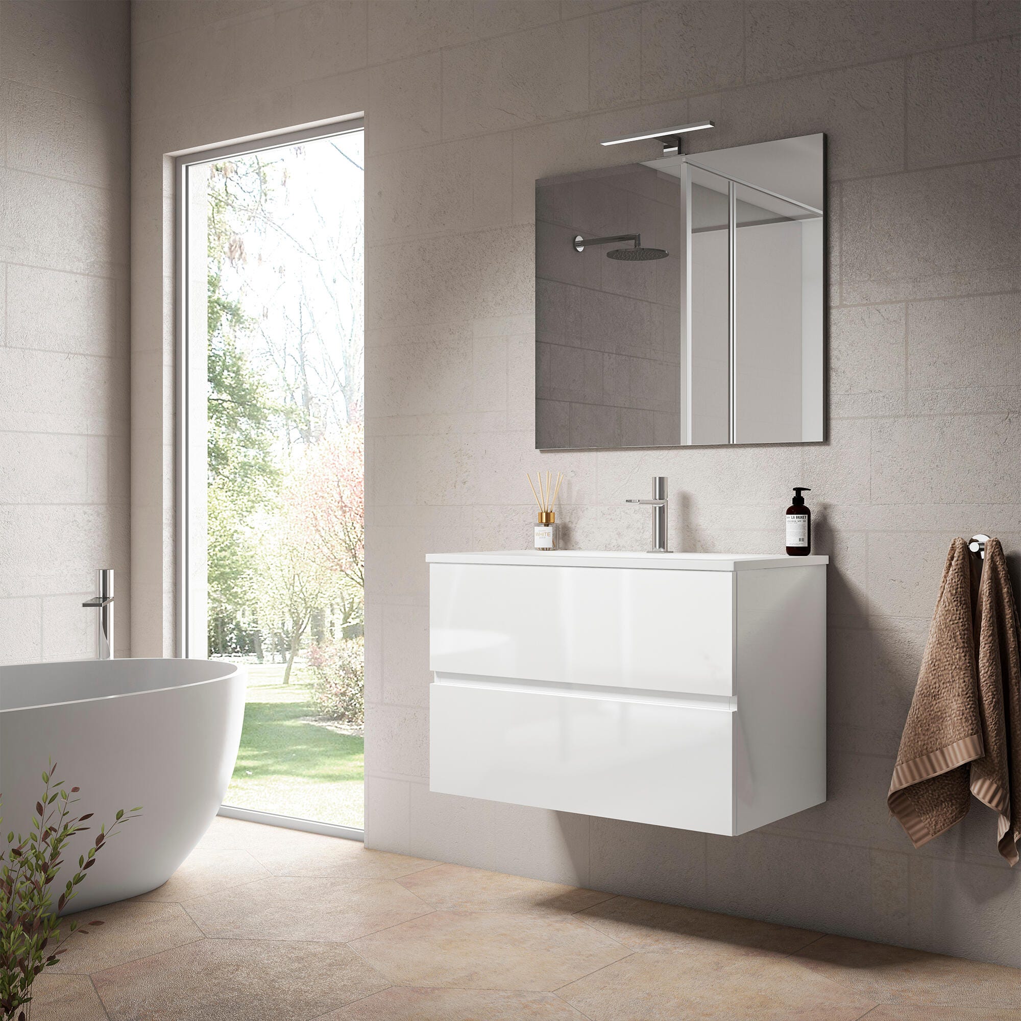 Mueble de baño con lavabo y espejo Zoe blanco 79.6x45.5 cm