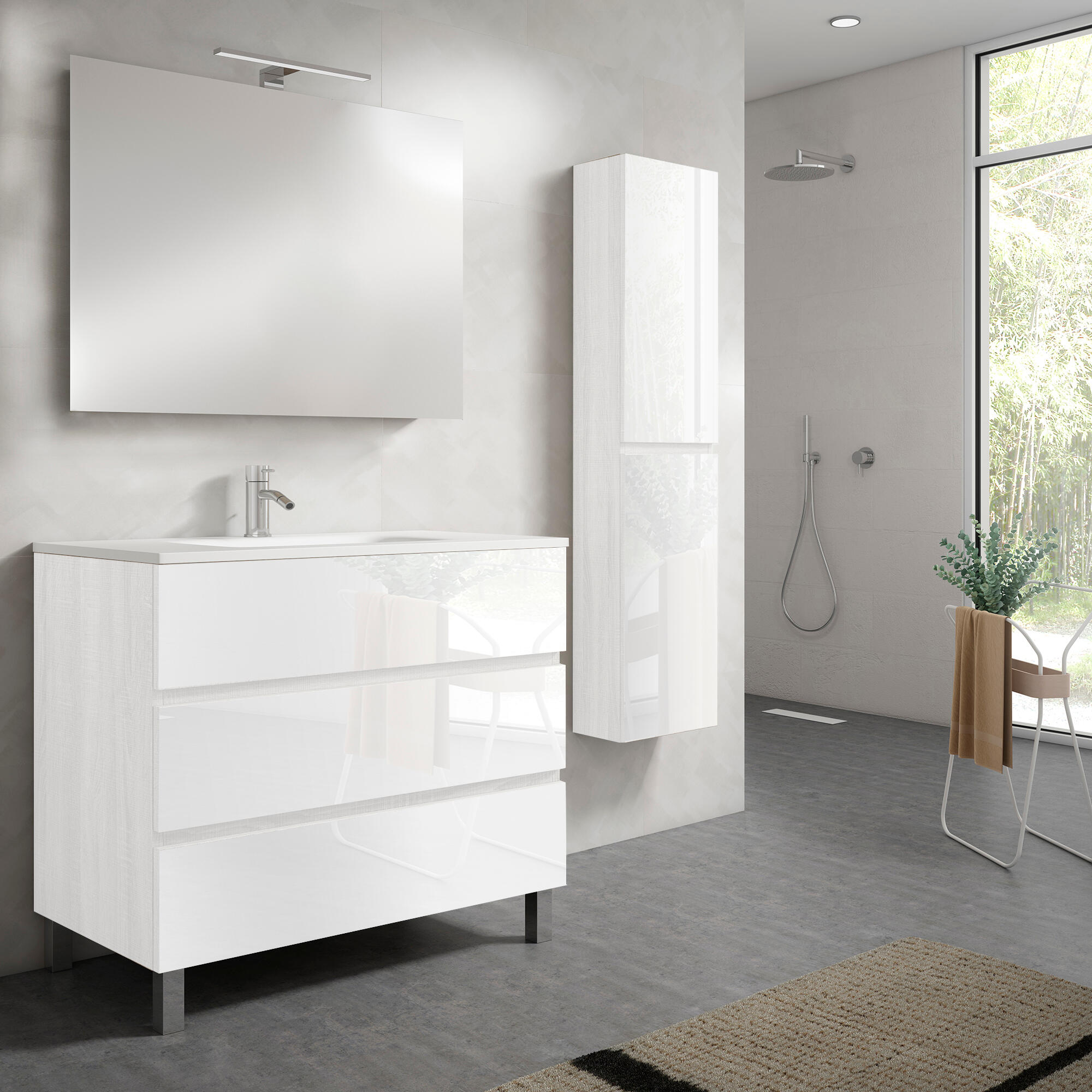 Mueble de baño con lavabo y espejo zoe blanco 101 cm