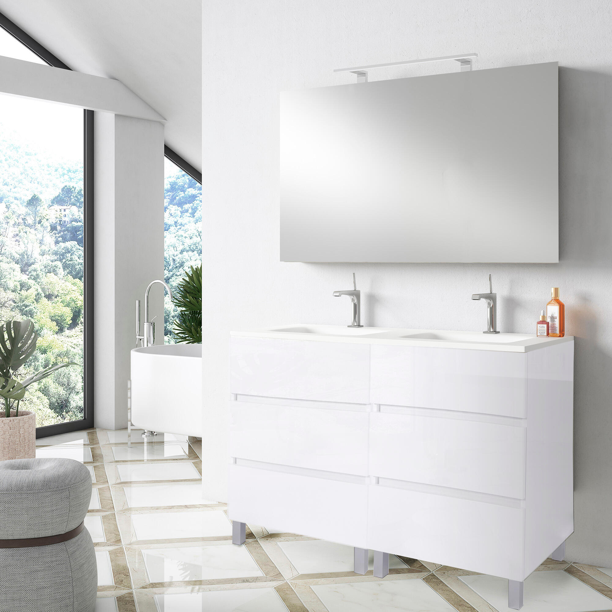Mueble de baño con lavabo y espejo zoe blanco 119.6x45.5 cm