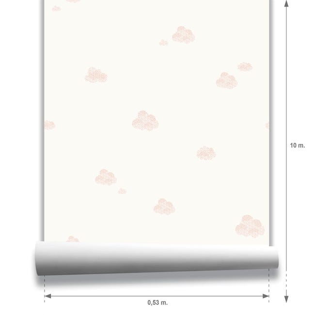 Papel pintado infantil nubes blancas fondo rosa - Zoe Cloud 128823