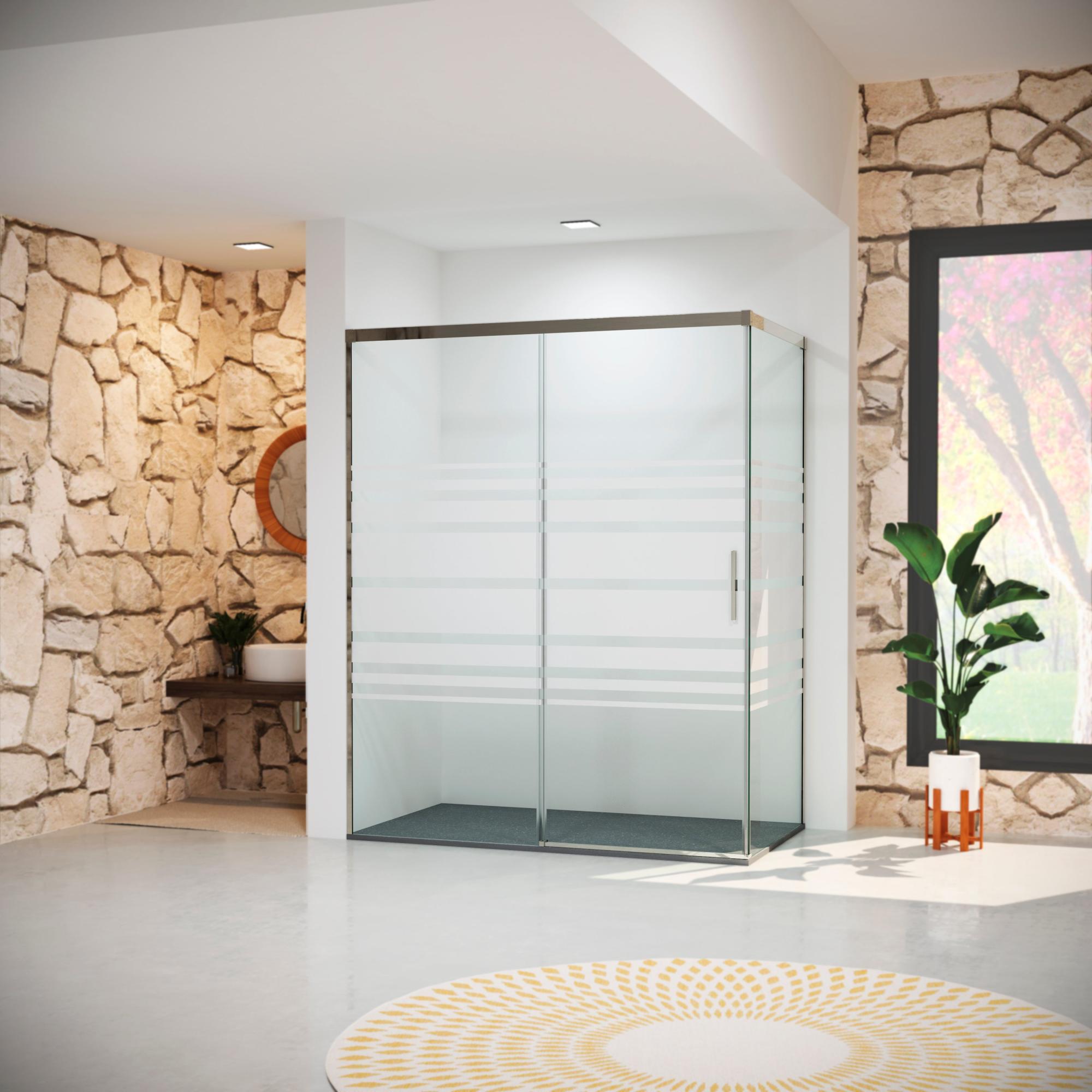 Mampara fijo lateral vitria decorado perfil cromado 6mm (72-75)x199 2cm de la marca GLASSINOX