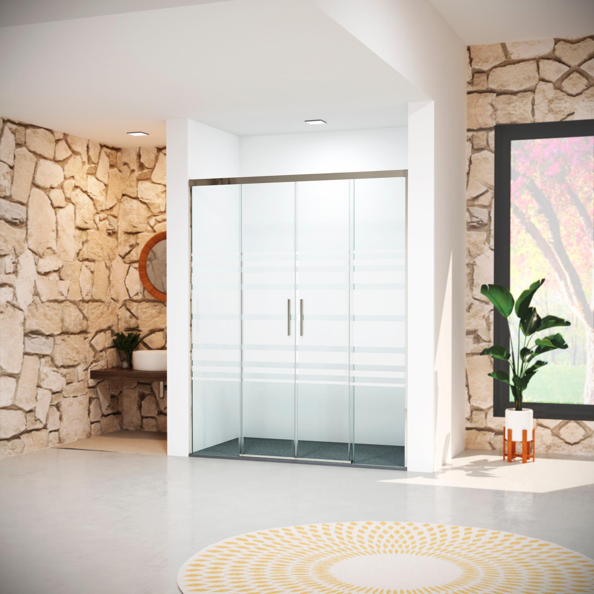 Mampara corredera vitria decorado perfil cromado 6mm (155-160)x199 2cm de la marca GLASSINOX