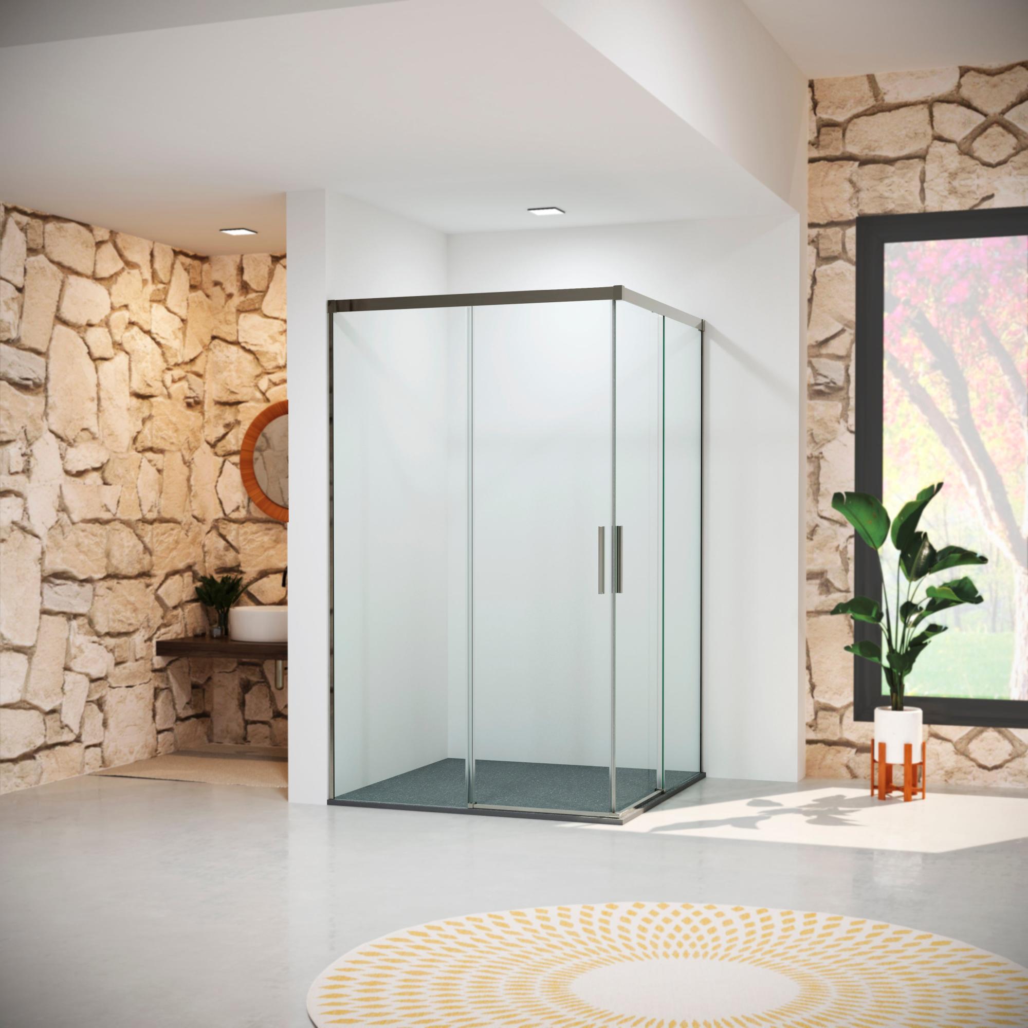 Mampara corredera vitria transparente perfil cromado 6mm (87-90x87-90)x199 2cm de la marca GLASSINOX Mampara corredera vitria transparente perfil cromado 6mm (87-90x87-90)x199 2cm de la marca GLASSINOX