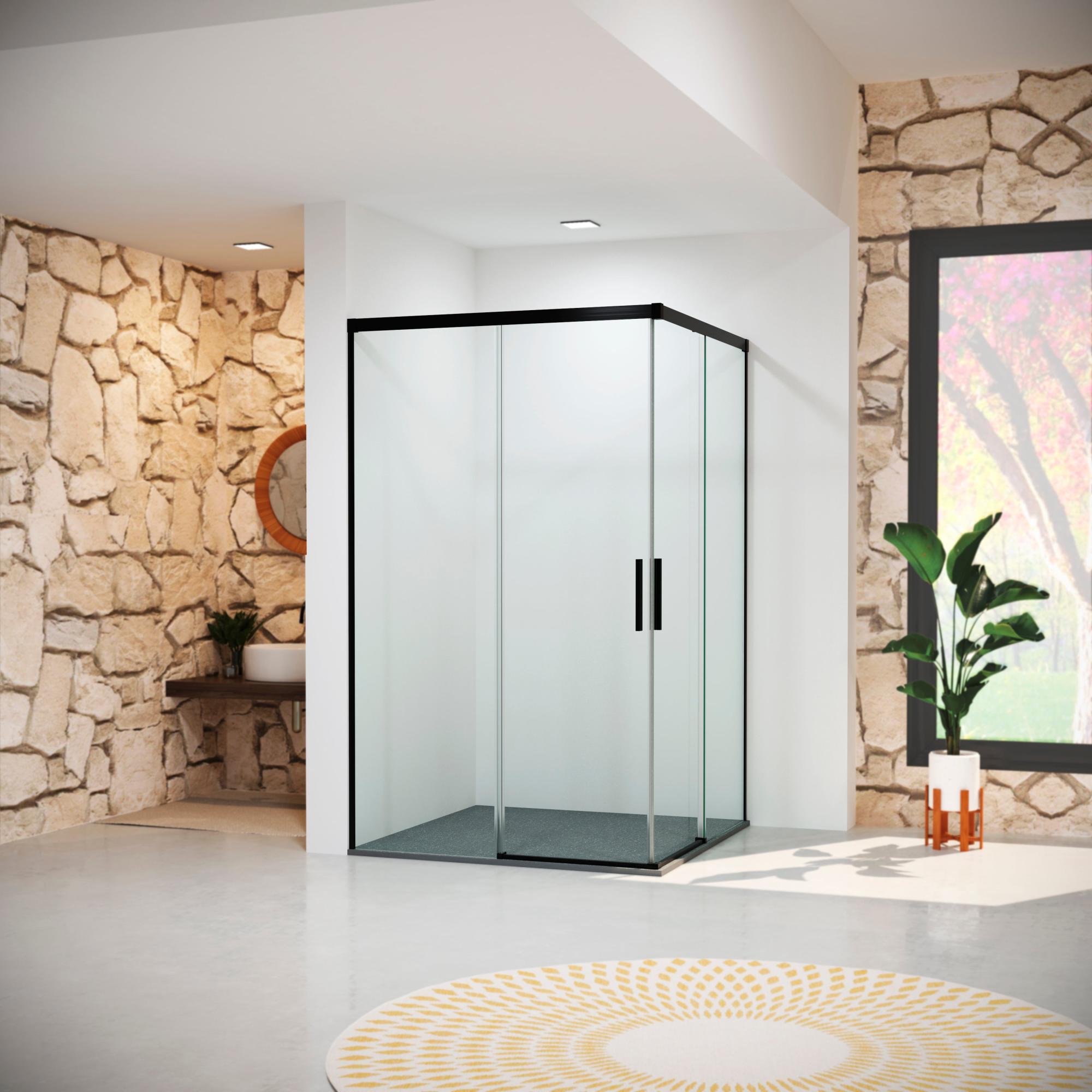 Mampara corredera vitria transparente perfil negro mate 6mm(137-140x67-70)x199cm de la marca GLASSINOX