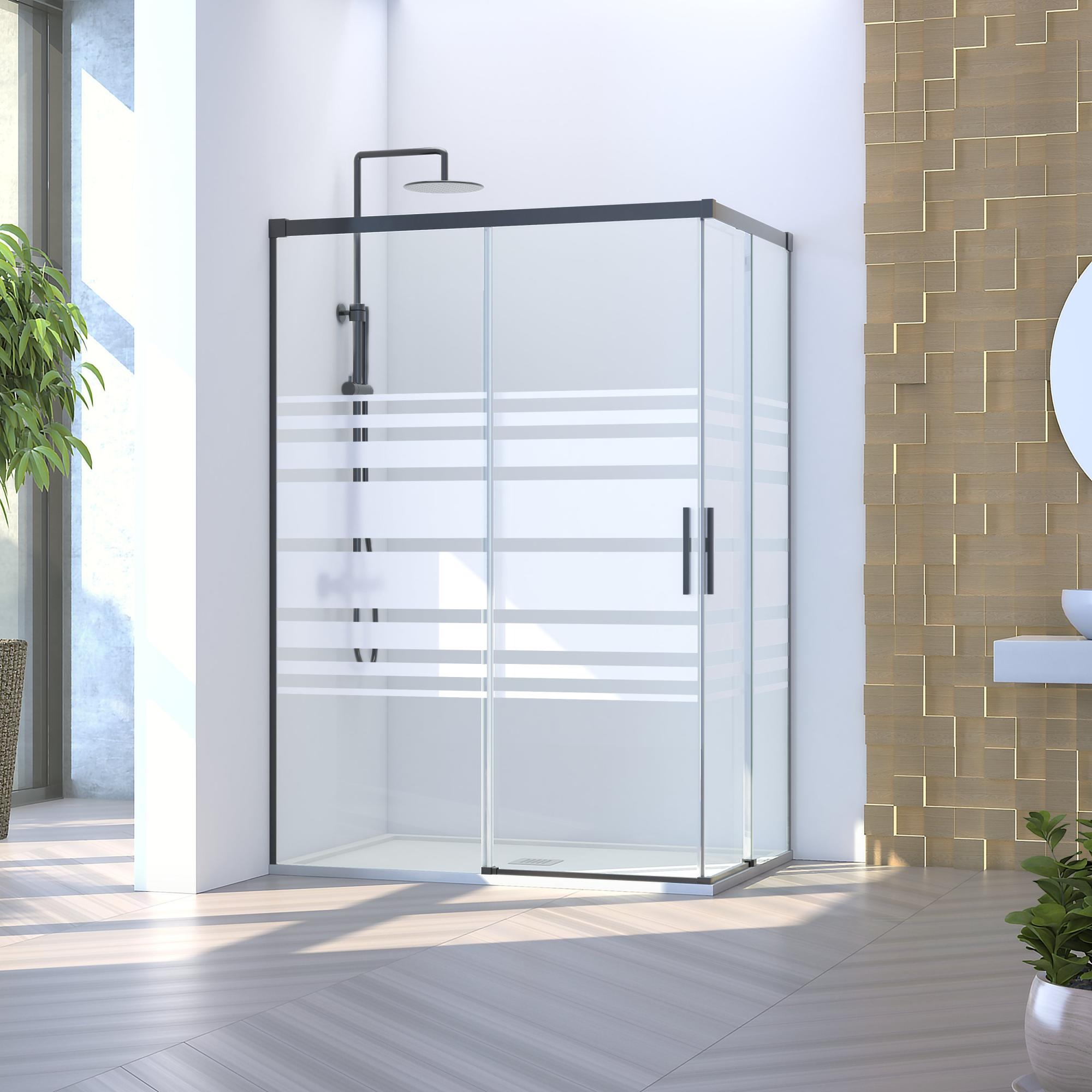 Mampara corredera vitria decorado perfil negro mate 6mm (67-70x67-70)x199 2cm de la marca GLASSINOX Mampara corredera vitria decorado perfil negro mate 6mm (67-70x67-70)x199 2cm de la marca GLASSINOX