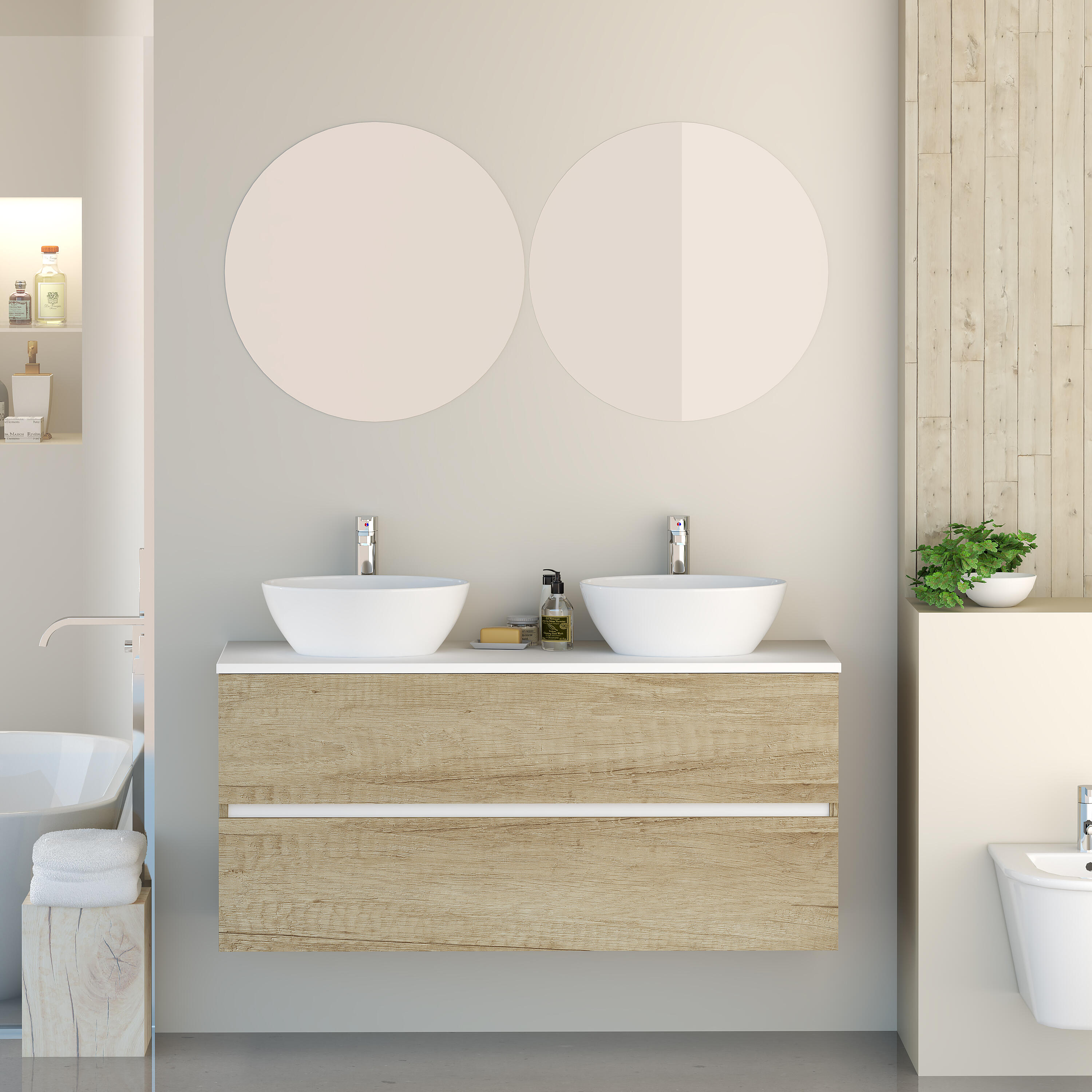 Mueble de baño con lavabo y espejo harbor natural 120x46 cm