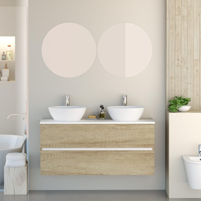 baño con lavabo y espejo Harbor natural 120x46 cm | Leroy Merlin