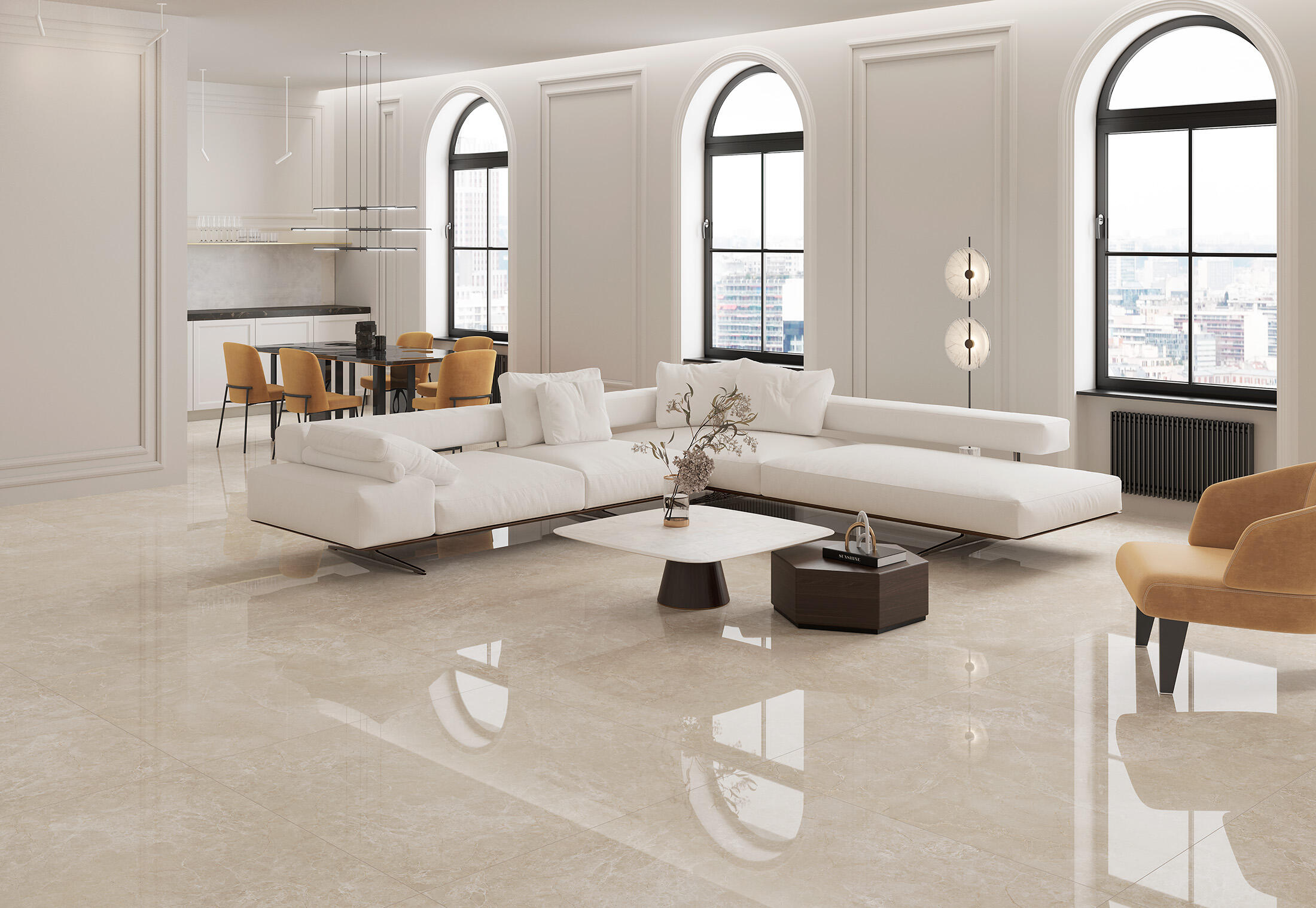 Suelo porcelánico vagli efecto mármol beige 120x120 cm