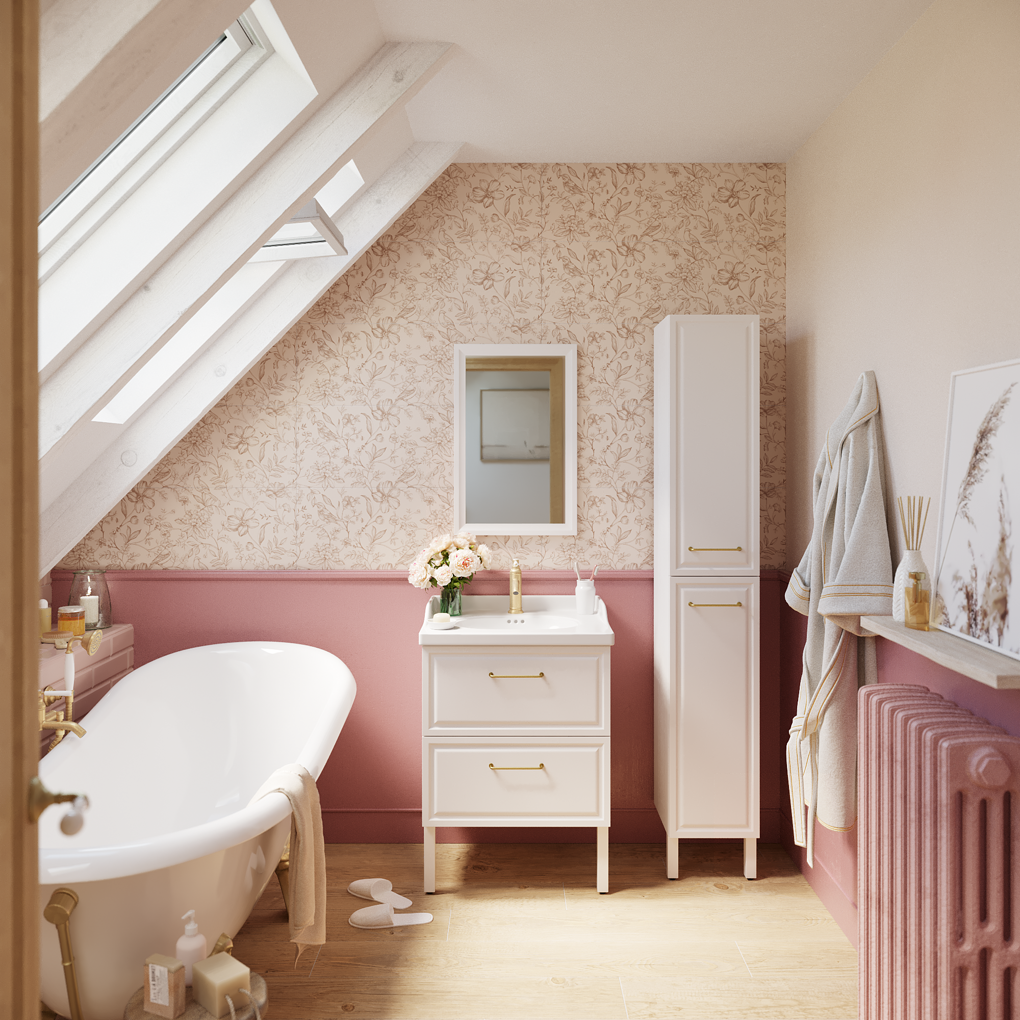 Mueble de baño con lavabo y columna charm blanco mate 60x48 cm