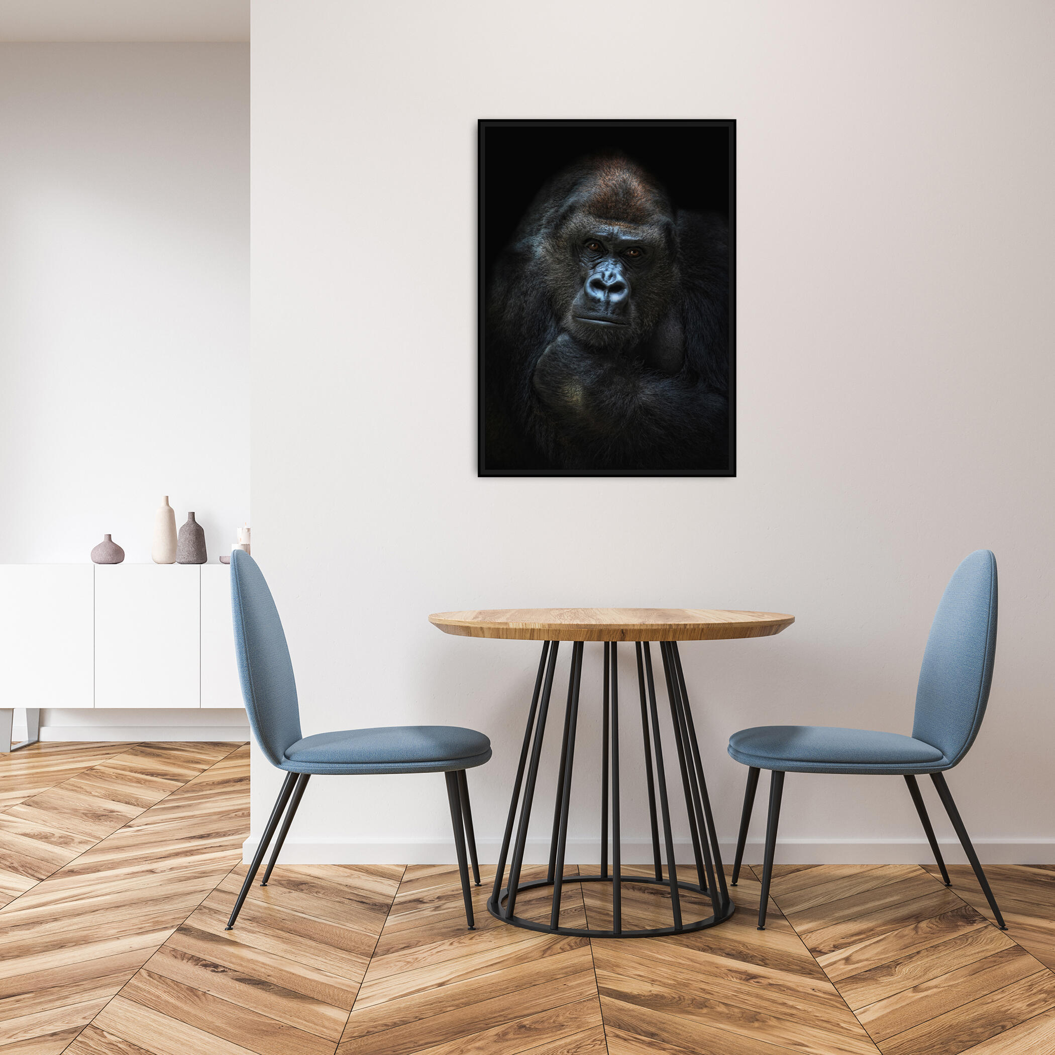 Cuadro alto brillo gorila fondo negro 52 cm x 72 cm