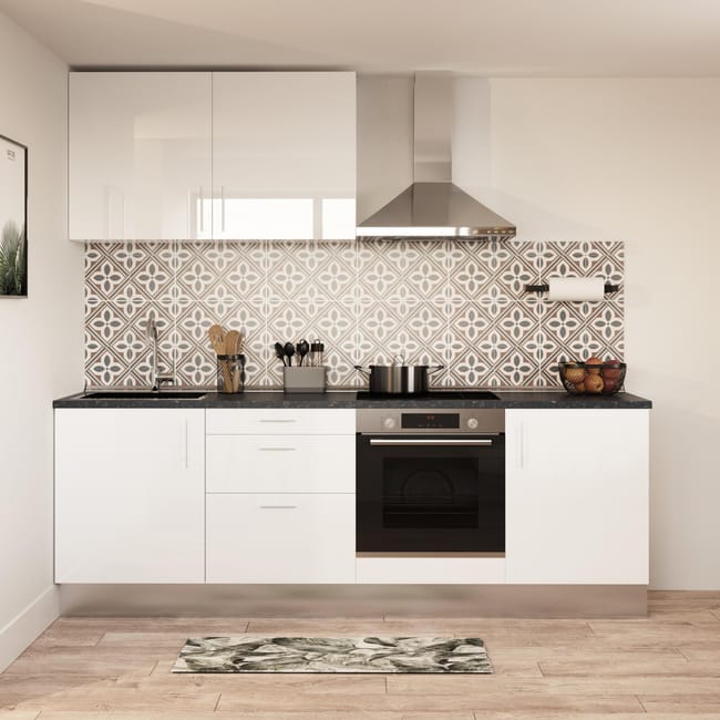 Imagen de Cocina en kit Sevilla blanco 240 cm + fregadero + grifo + campana+ placa + horno Ofertas, chollos, descuentos y cupones de Cocina en kit Sevilla blanco 240 cm + fregadero + grifo + campana+ placa + horno