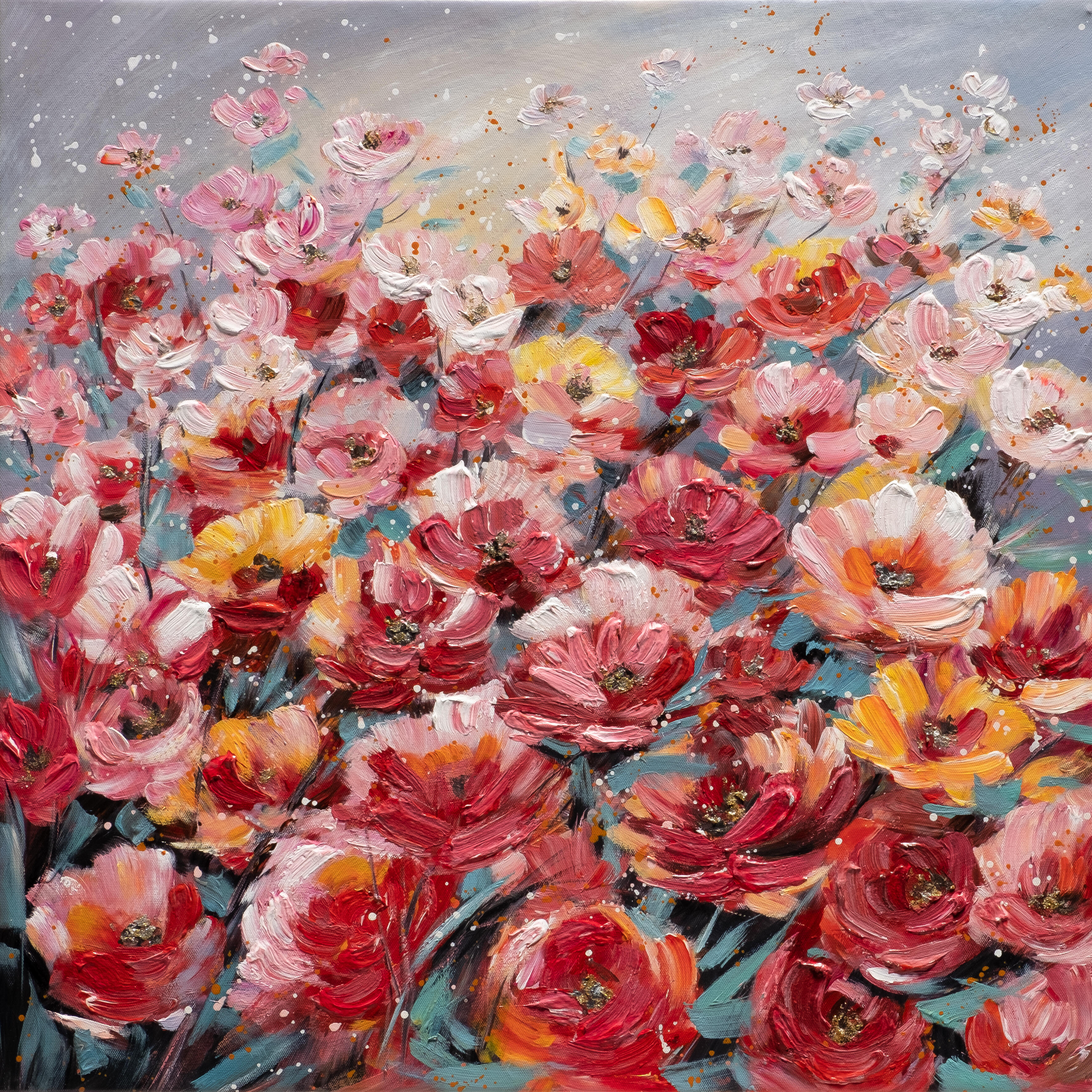 Pintura original sin marco flores rojas sin marco floral 60 x 60 cm
